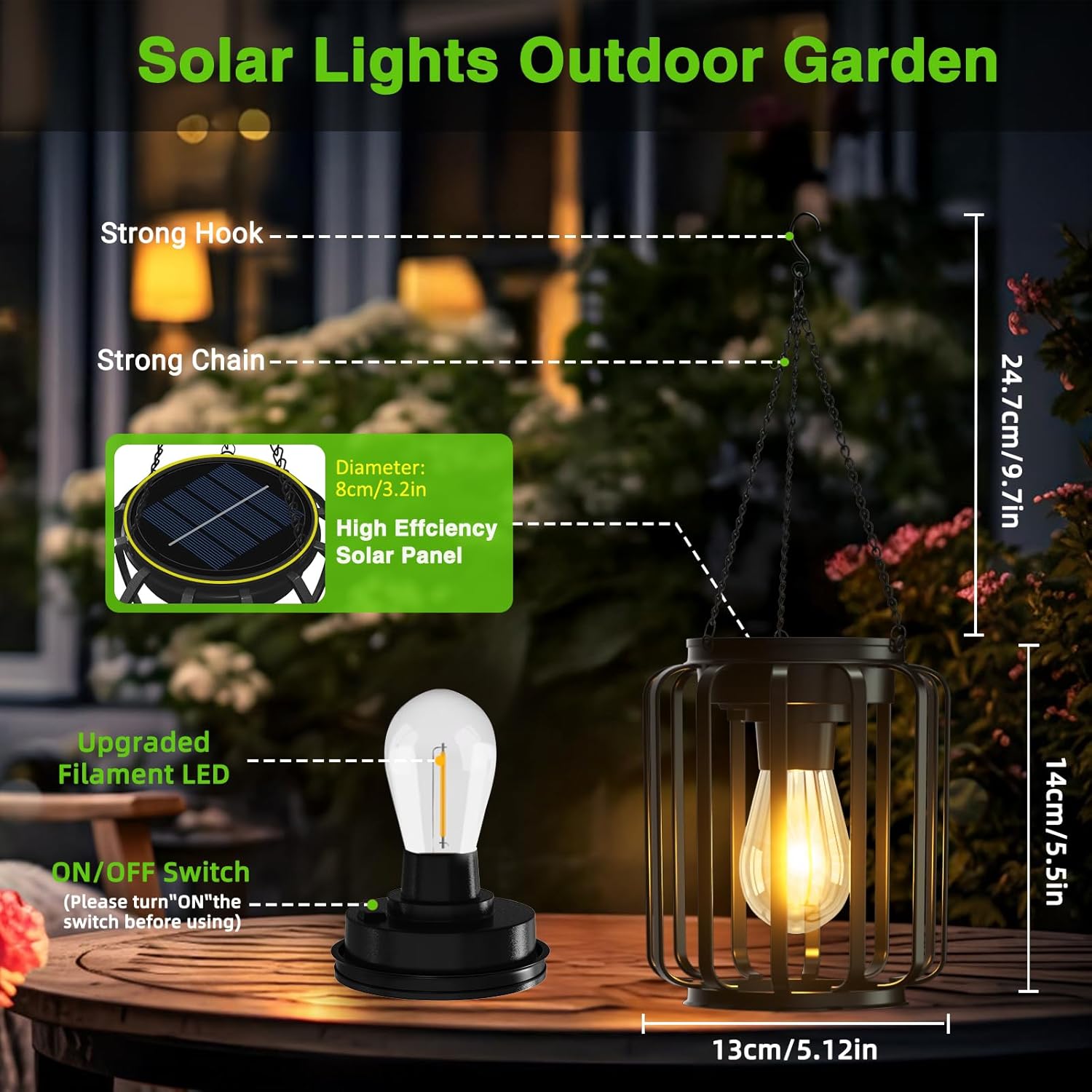 2 Pack Solar Lanterns Outdoor Waterproof, Upgraded Metal LED Lanterns, Warm Light, Auto On/Off, Brighter Hanging Solar Lantern for Yard Patio Pathway Porch Garden Decor (Columnar)