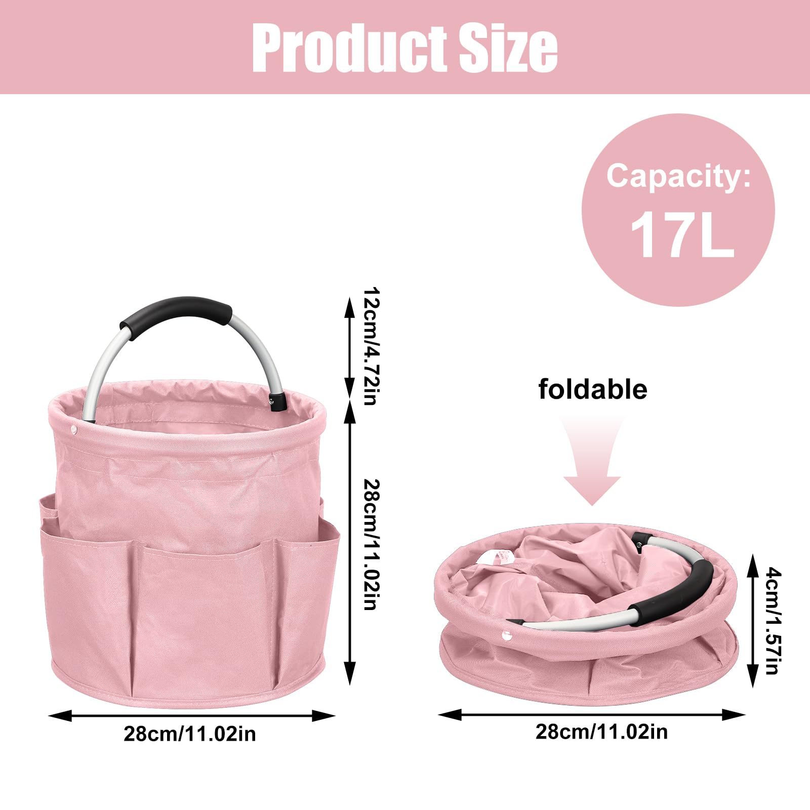 Mumisuto Cesto Porta Attrezzi Pieghevole in Tessuto Oxford Impermeabile 6 Tasche per Pulizie Shopping Rosa