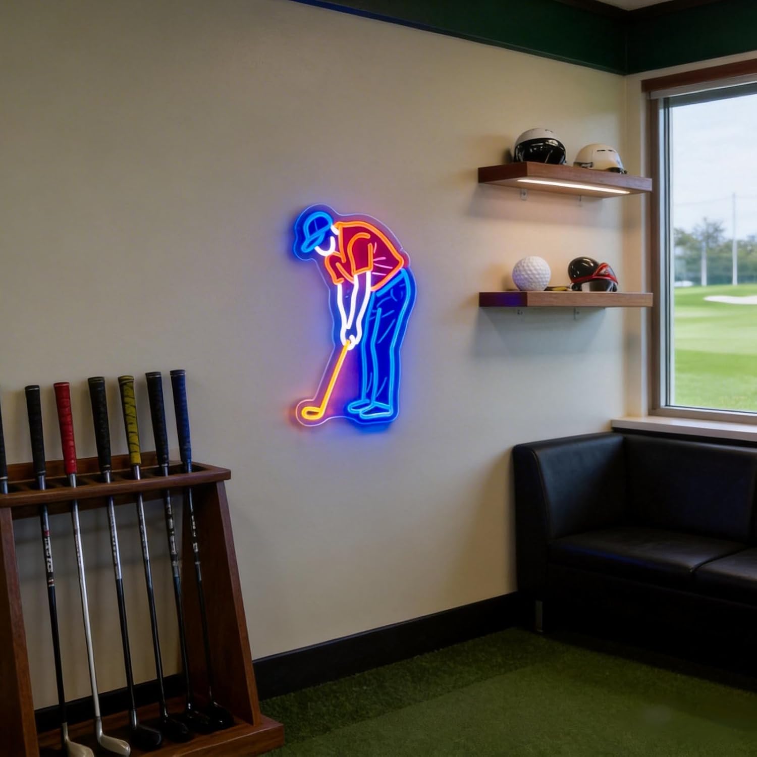 Golf Neon Sign - Dimmable LED Golfer Light, Wall Decor for Man Cave, Office & Home | Golf Gift for Men, Dad & Teens (16x10 Inches, Red & Blue)