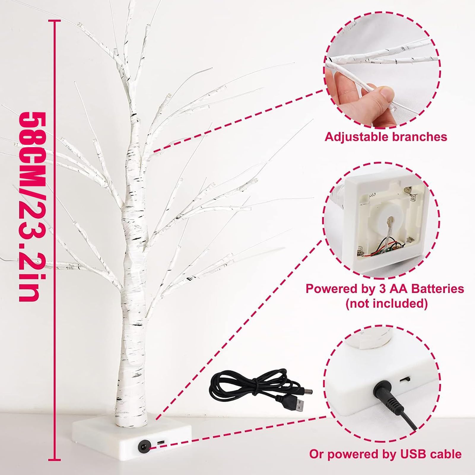 Árbol de abedul, centro de mesa romántico artificial iluminado con 18 adornos en forma de corazón, decoración del día de San Valentín para amigos, boda, granja, dormitorio, sala de estar, hogar