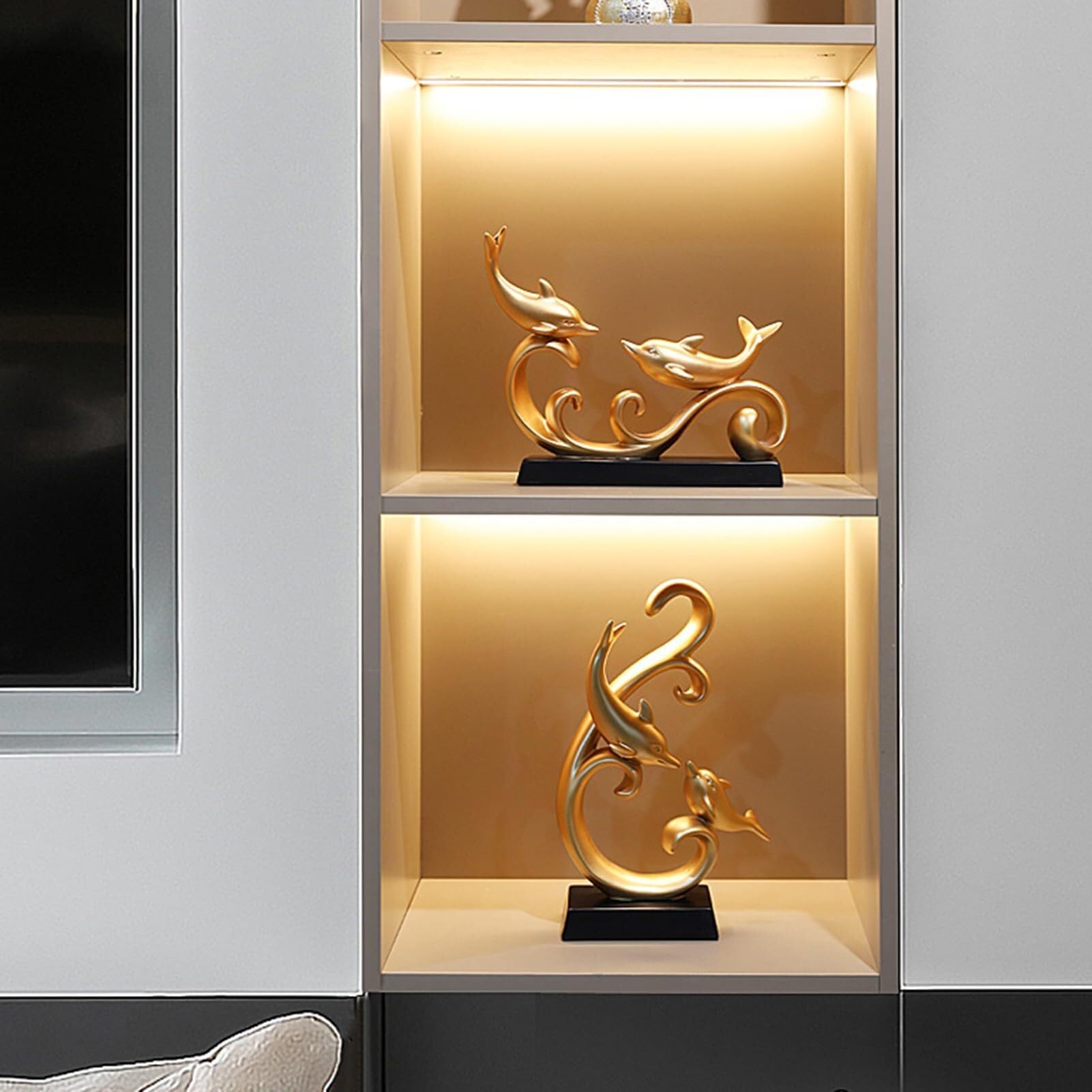 Home Decor Gold Elegant 26 * 22.5cm Home Decoration Modern Resin Dolphin Statue Center (Gold, 19 * 29cm)