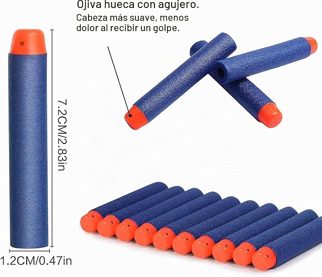 Foto 3 de 7 de Neuytiky 200 Piezas 7.2cm Relleno Foam Darts Bullet,Munición de Espuma de Juguete,Paquete de Recarga…