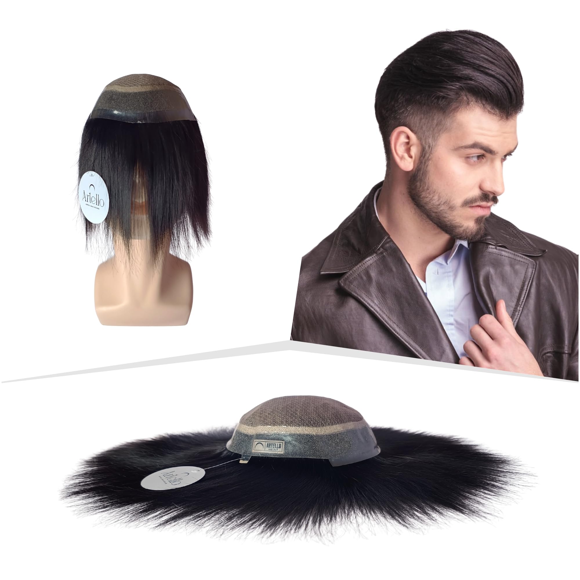 Artello® REAL MIRAGE Hair Patch for Men, 7D Ultimate Skin Base Toupee with Original Scalp Partition, Trim-able PU Frontal, 100% Virgin Human Hair Wig (Colour: Natural Black) (11x8)-image-47