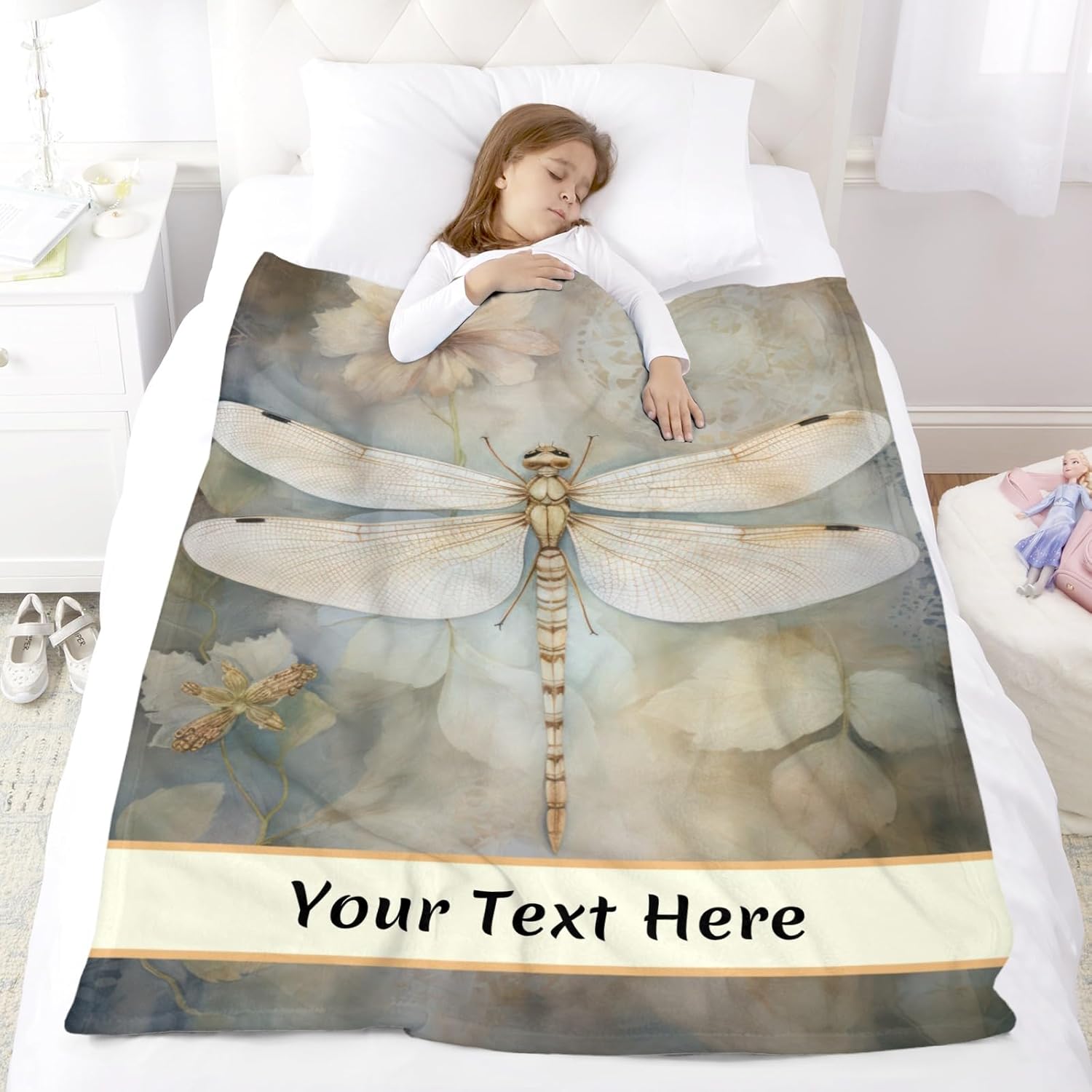 Personalized Dragonfly Blanket, Ultra Soft Micro Flannel Blanket for Bed Couch Living Room(Kids), 30" x 40 Inches