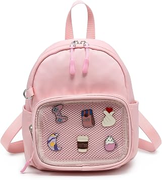 RAINBOW SMILE Small Ita Backpack with Pin Display Lightweight Nylon Backpack for Pin Collectors