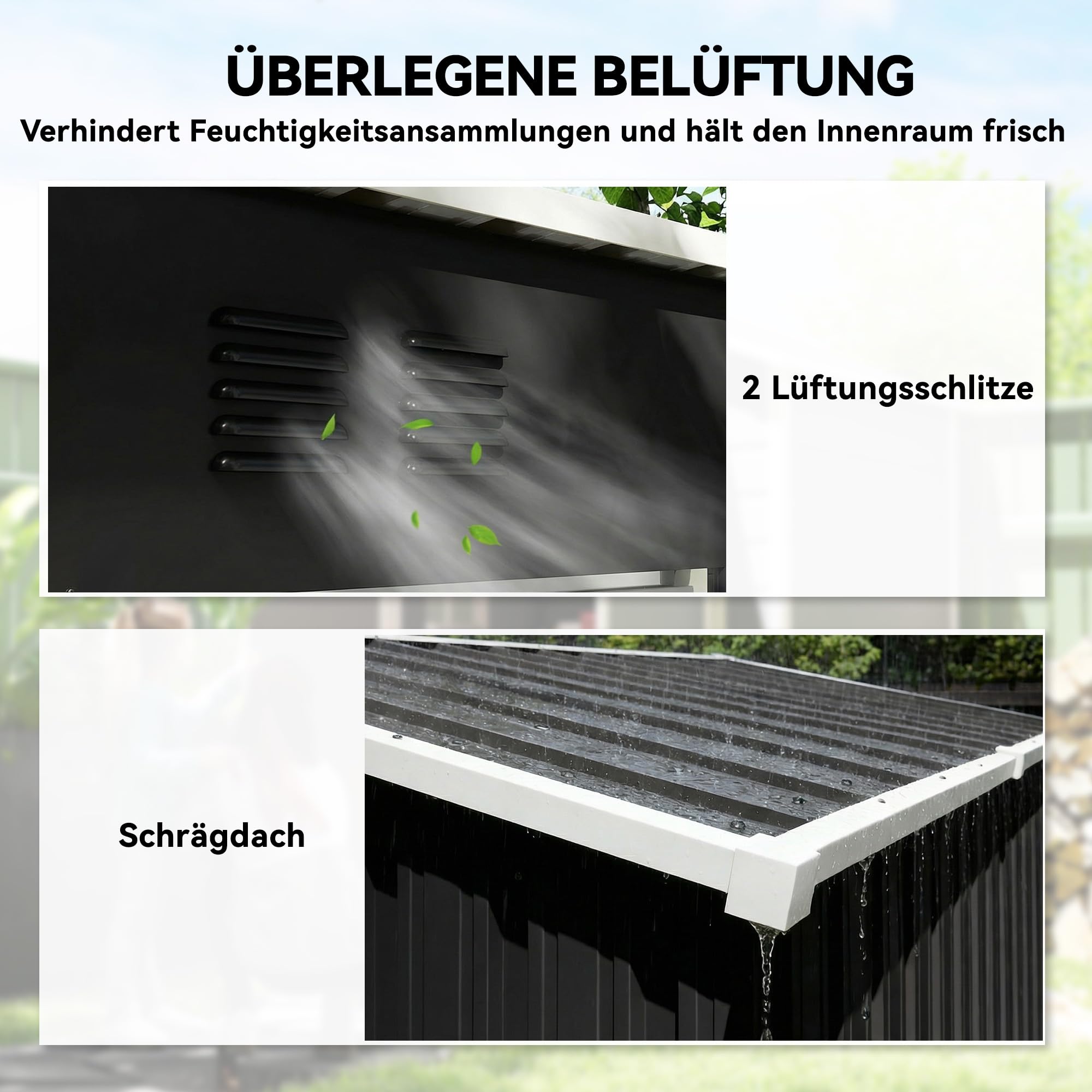 Outsunny Metalowy schowek na narzędzia 1,37 m², zamykany schowek z pochyłym dachem, wentylacją, rękawicami, 163 x 90 x 179 cm, odporny na warunki pogodowe, do ogrodu, tarasu, podwórka, ciemnoszary