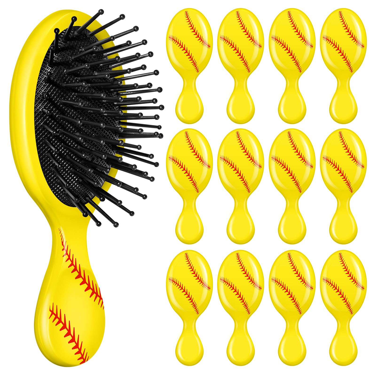 12 Pcs Softball Mini Detangler Brush, Mini Travel Hair Brush, Bristles Plastic Detangling Brush, No Tangle Soft Flexible Bristles for Straight, Curly,
