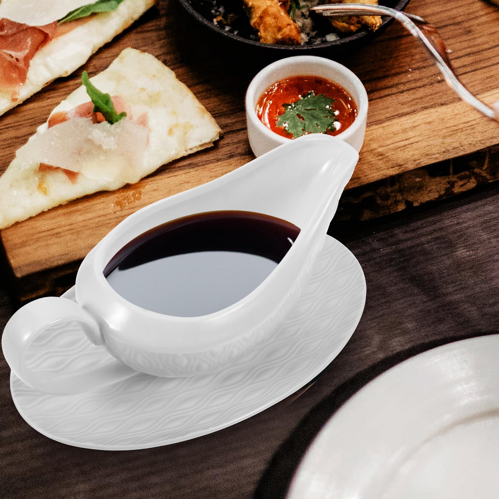 Keramik Saucenkrug mit Henkel Weißer Sauciere mit Untertasse Spülmaschinenfest Vielseitig für Soßen Dressings Milch für Bbq Familienfeiern Picknick und Teeparty