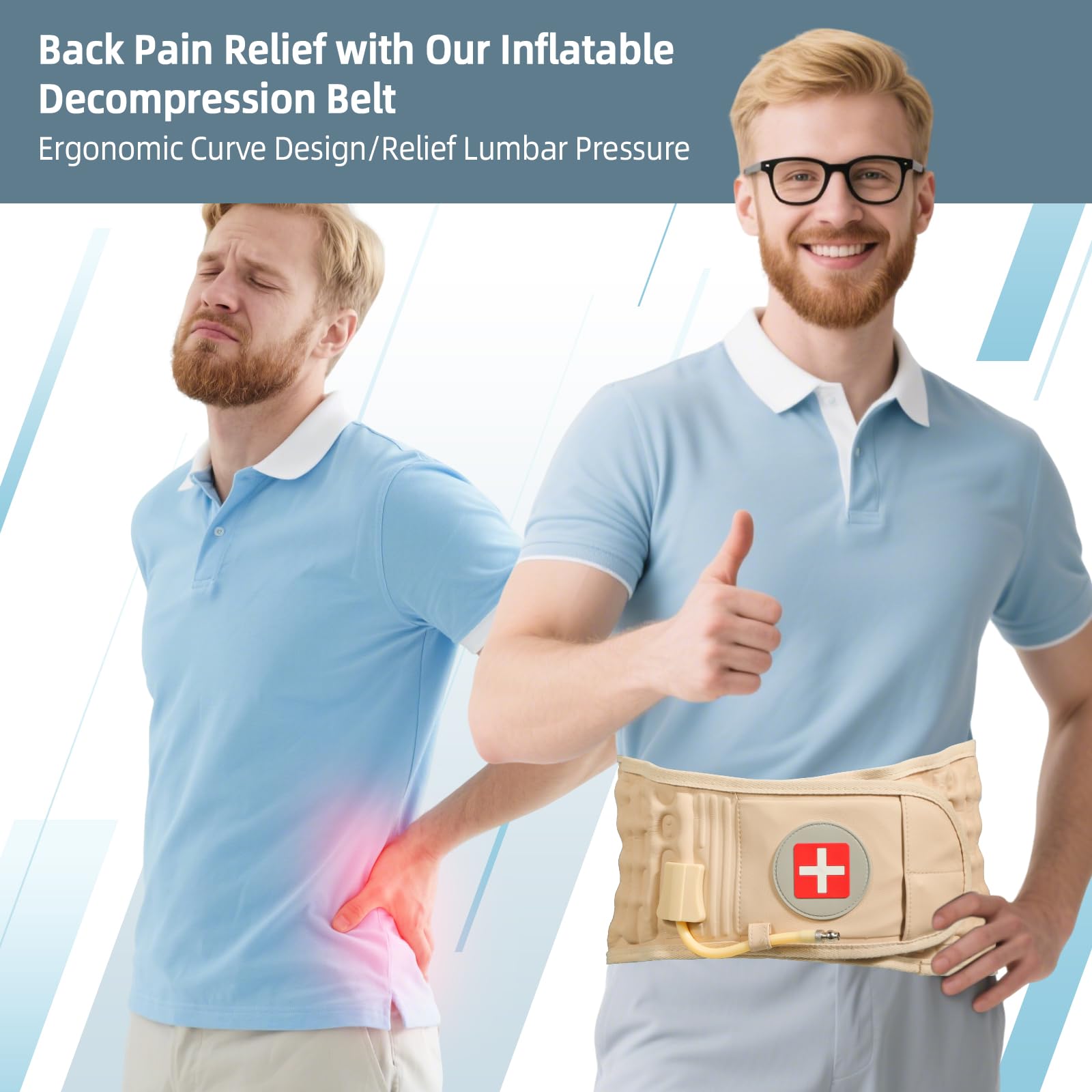 Tutore lombare a decompressione, supporto lombare gonfiabile per alleviare il dolore lombare, con pompa elettrica e cinghie regolabili, per attività quotidiane e girovita 29-49 (beige)