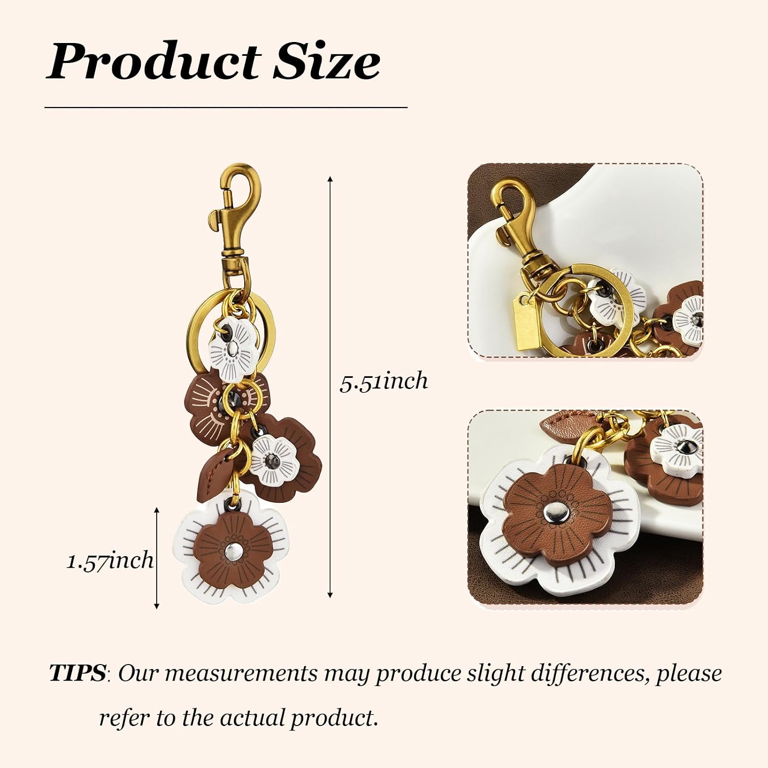 Angyape Flower Bag Charms for Women Purse Charms for Handbags Leather Flower Keychain Retro Aesthetic Keychain Accessories