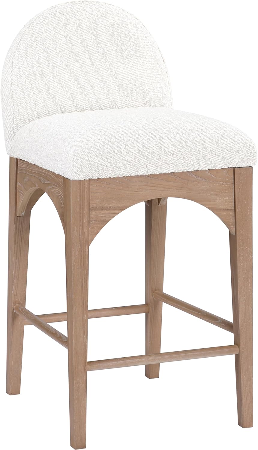 Meridian Furniture 394Cream-C Waldorf Collection Art Deco Stool with Rich Cream Boucle Fabric, Solid Ash Wood, Natural Finish, Counter Height Stool, 18" W x 20" D x 37" H, Cream