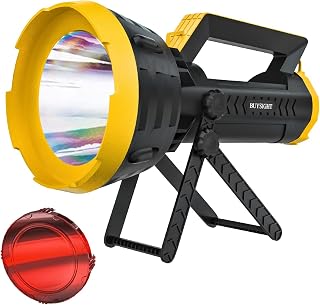 Rechargeable Spotlight Flashlight High Lumens 200000,Large Flashlight with 550 Yards Light Distance, Work Light Spot Lights Outdoor Handheld, Waterproof Searchlight with Stand&red Lens