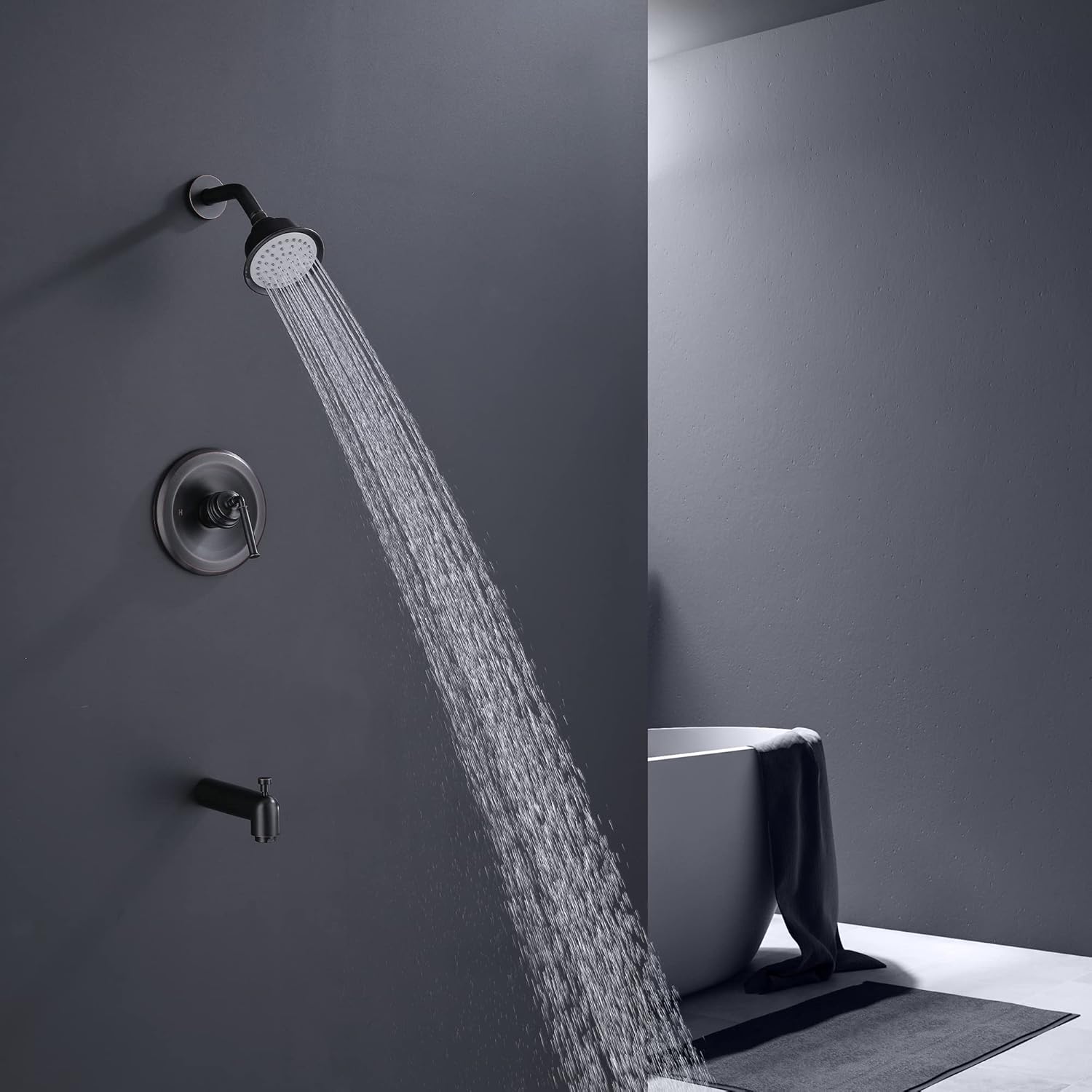 Buу 1 gеt 1 RKF Pressure Balance System Bathroom shower faucet and Tub Spout,Single Handle Solid Brass Rough-in Valve with Touch-Clean Shower Head And Bathtub, Oil Rubbed Bronze, AS05U-ORB