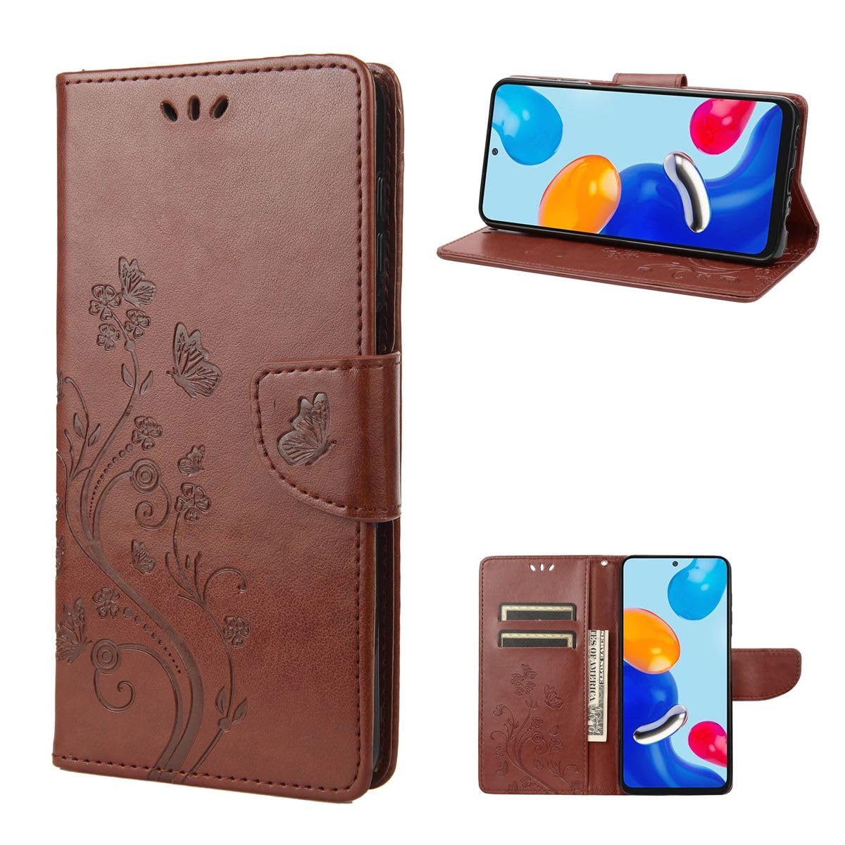 Étui pour Xiaomi Redmi Note 11 de protection clapet support marron