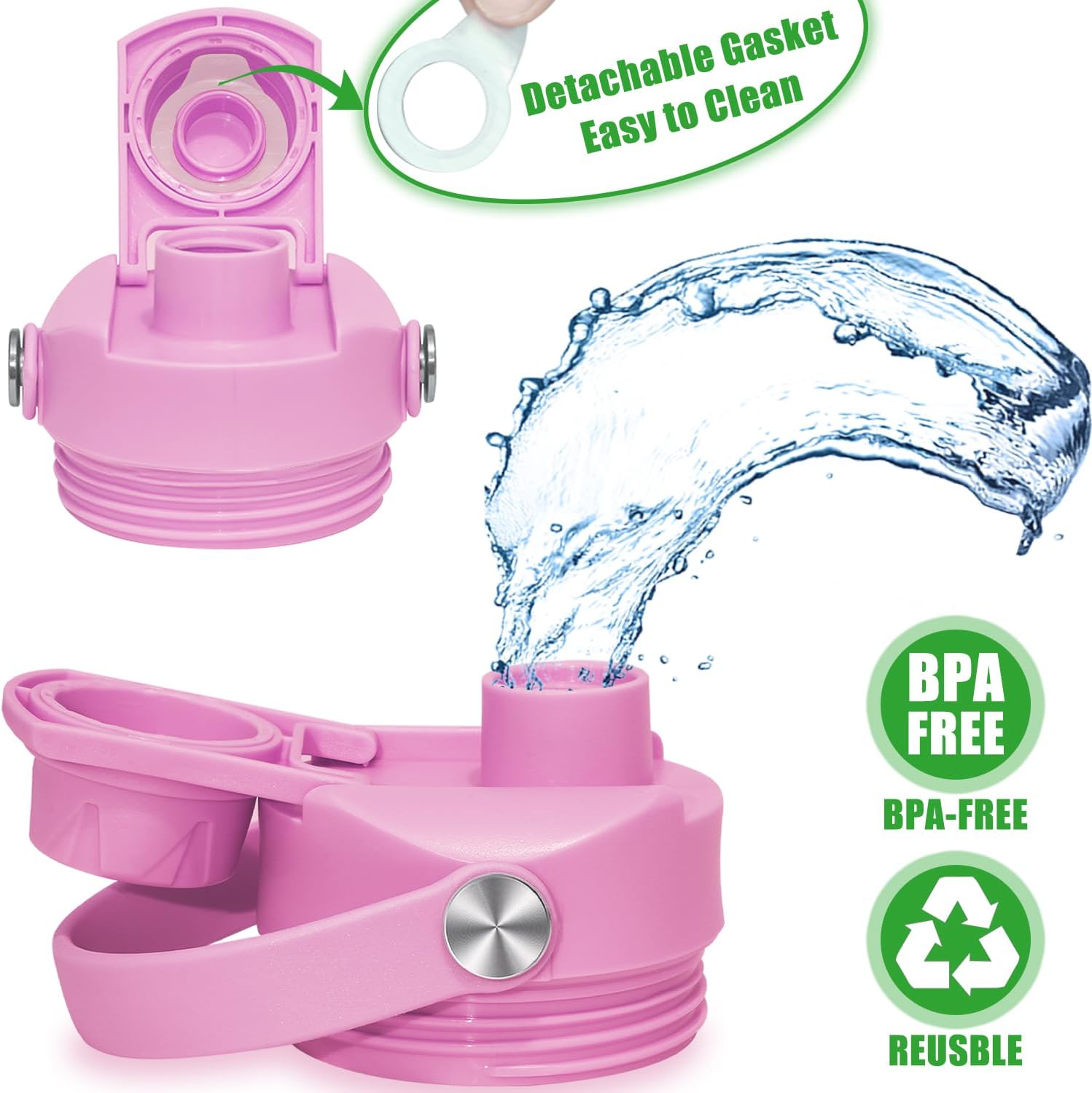 Chug Lid for YETI Rambler Lid Replacement - 12 18 26 36 64 oz and Jr. 12 oz Kids Bottle, Flex Handle Spout Cap for YETI Straw Lid Accessories, Cap Top Removable Gasket Easy to Clean, BPA Free - Image 3