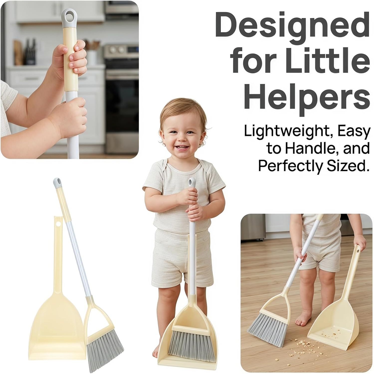 PRETYZOOM Kids Mini Dustpan and Broom Set Yellow Plastic 20.04in image 2