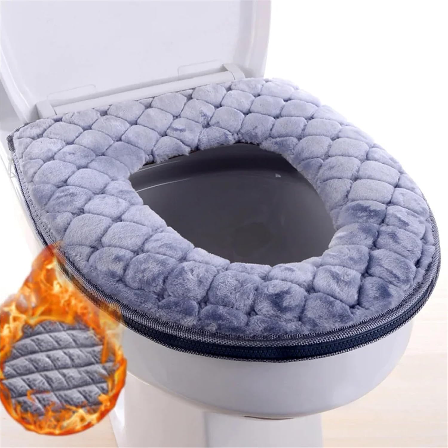 2pcs Bathroom Toilet Seat Cover Soft Winter Warm Plush Cushion O-Shaped Washable Lid Household Supplies 37cm×44cm(Brown)
