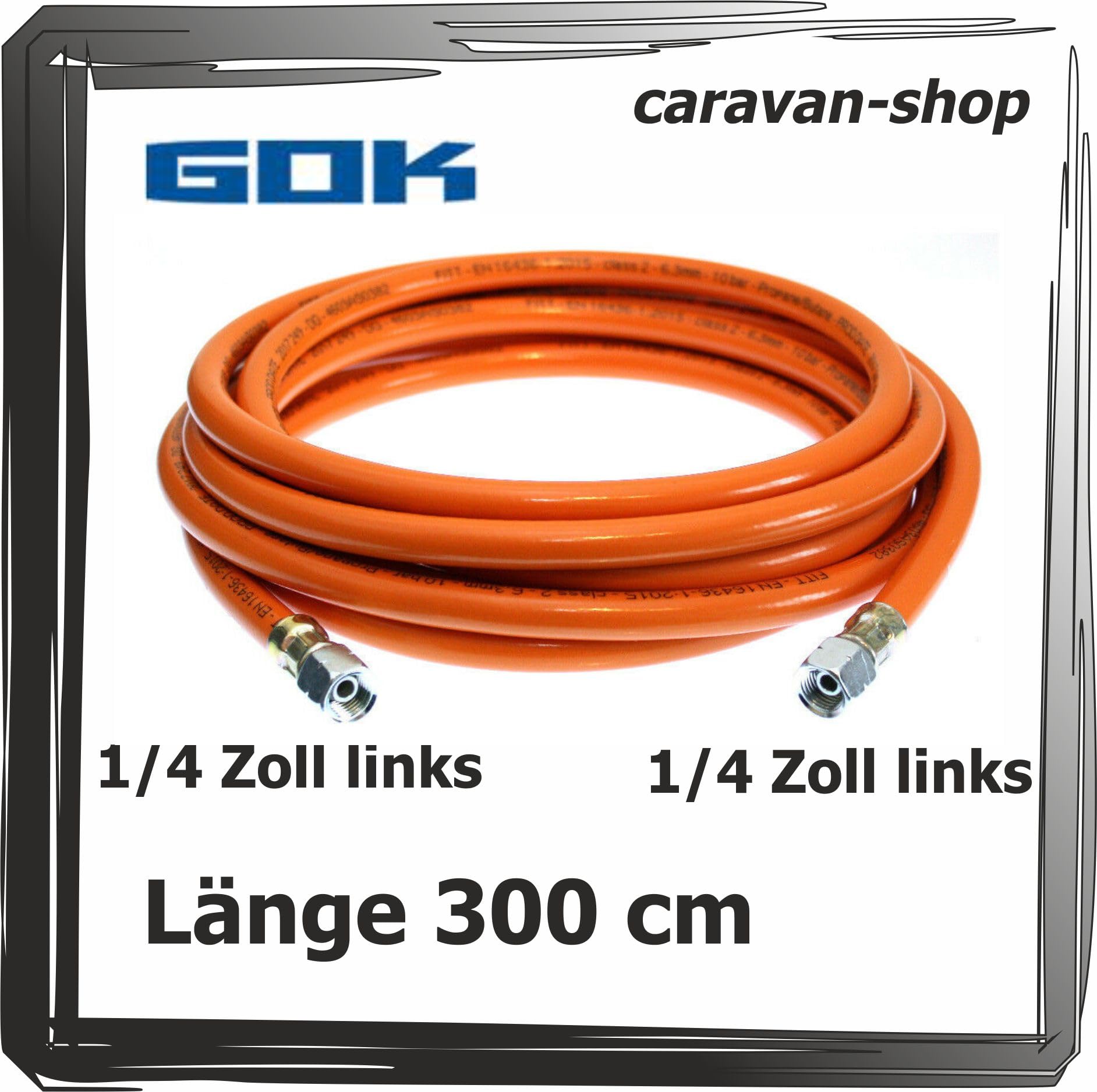 Gasschlauch 300 cm 3m 2 x 1/4 Zoll links Propan Flüssiggas GOK Caravan Wohnmobil