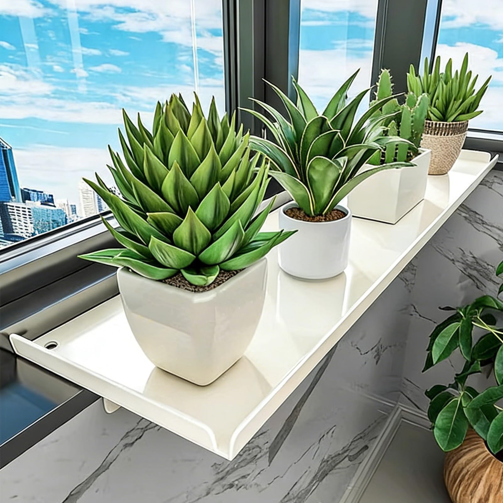 XNSHUNHOYN Window Sill Extension Plant Shelf, Space-Saving Organizer with Safety Fence for Kitchen/Balcony, Removable Cat Perch Window/Cabinet Shelf,60x25cm