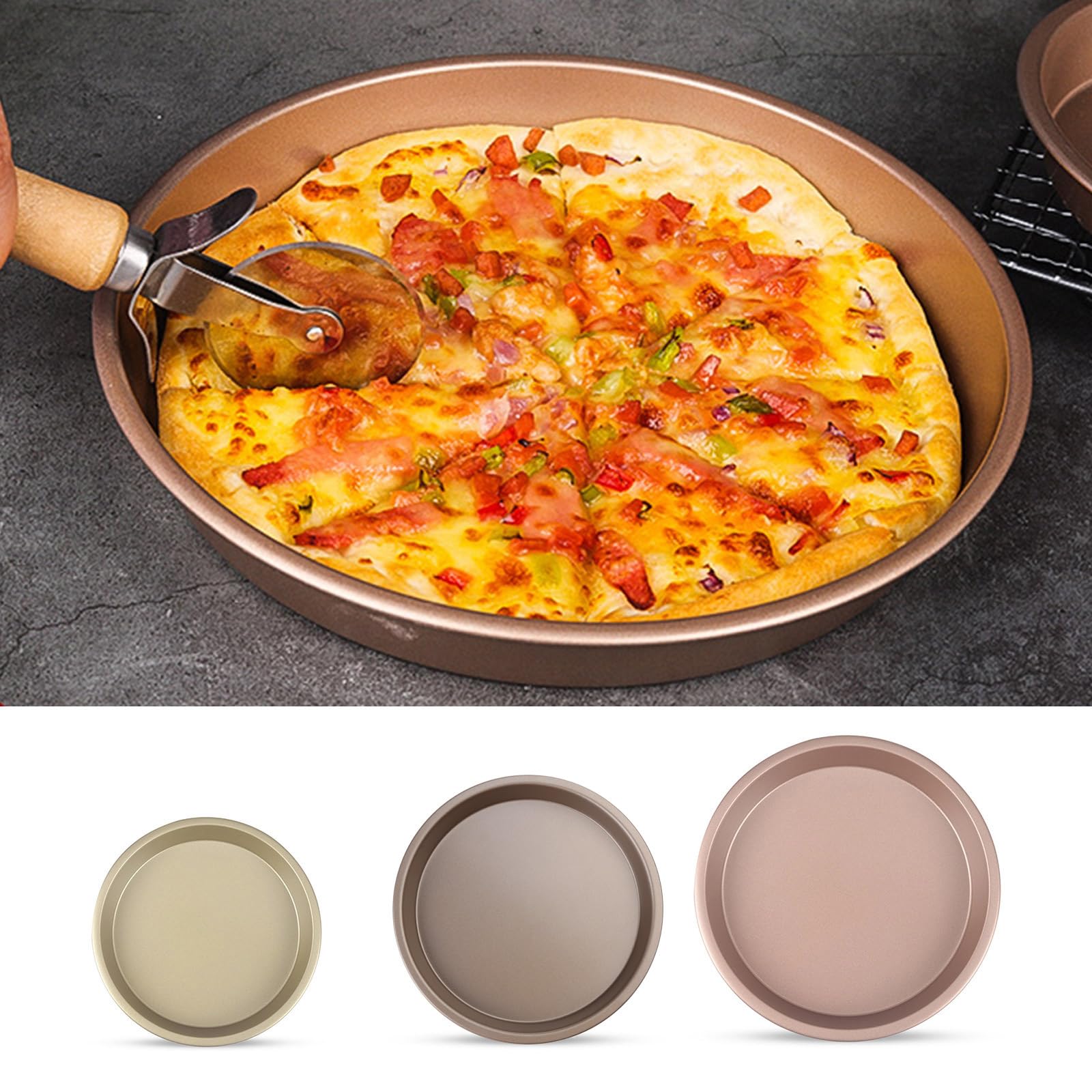 LEYILE 6/8/10 Inch Pizza-Pan Bakeware Carbon Steel Pizza-Plate Round Deep-Dish Pizza Pan Tray Mold Mould Baking Tools, 6 inches