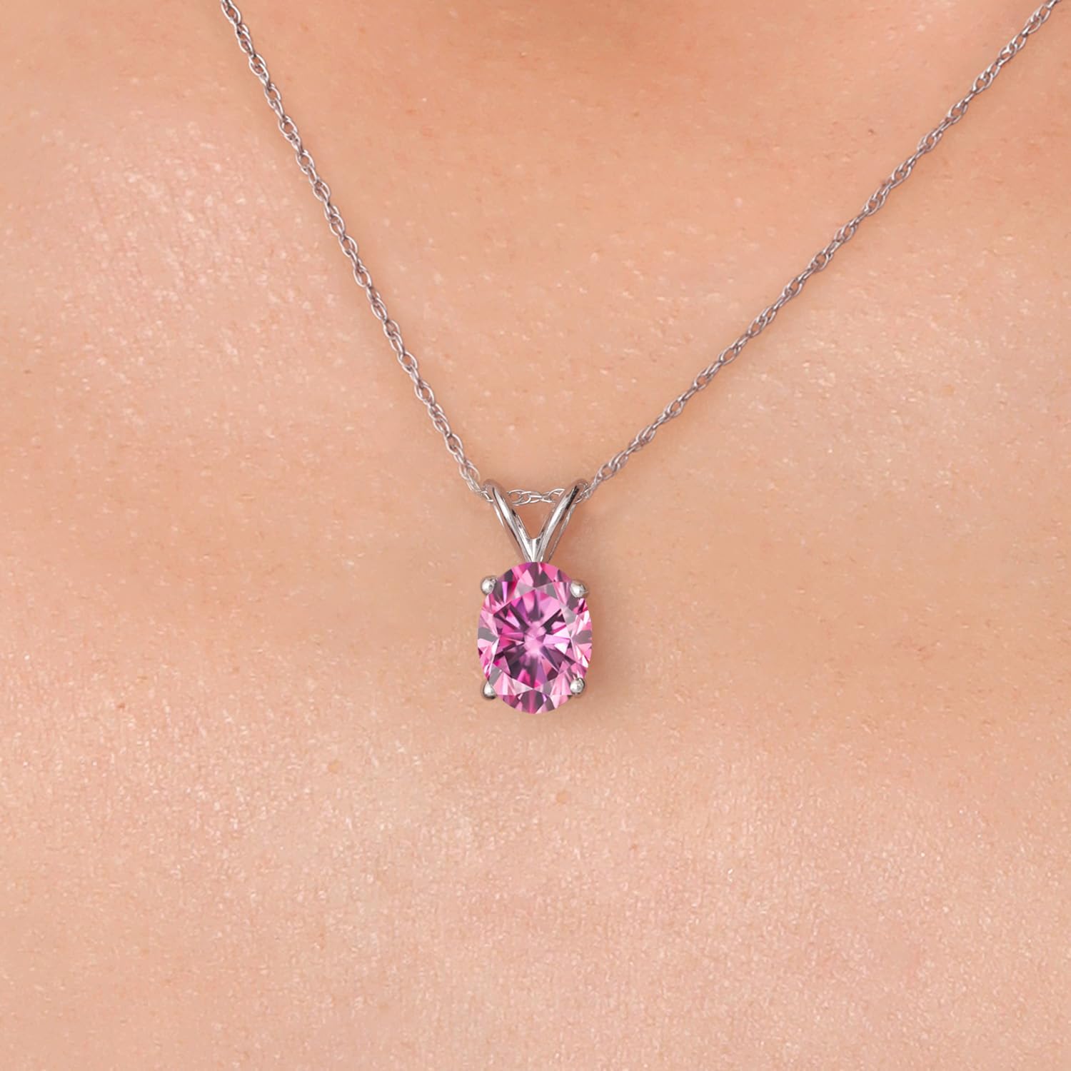 Gem Stone King 10K White Gold Customized and Personalized Oval 7X5MM Gemstone Birthstone Pendant Necklace For Women With 18 Inch Chain - Image 3