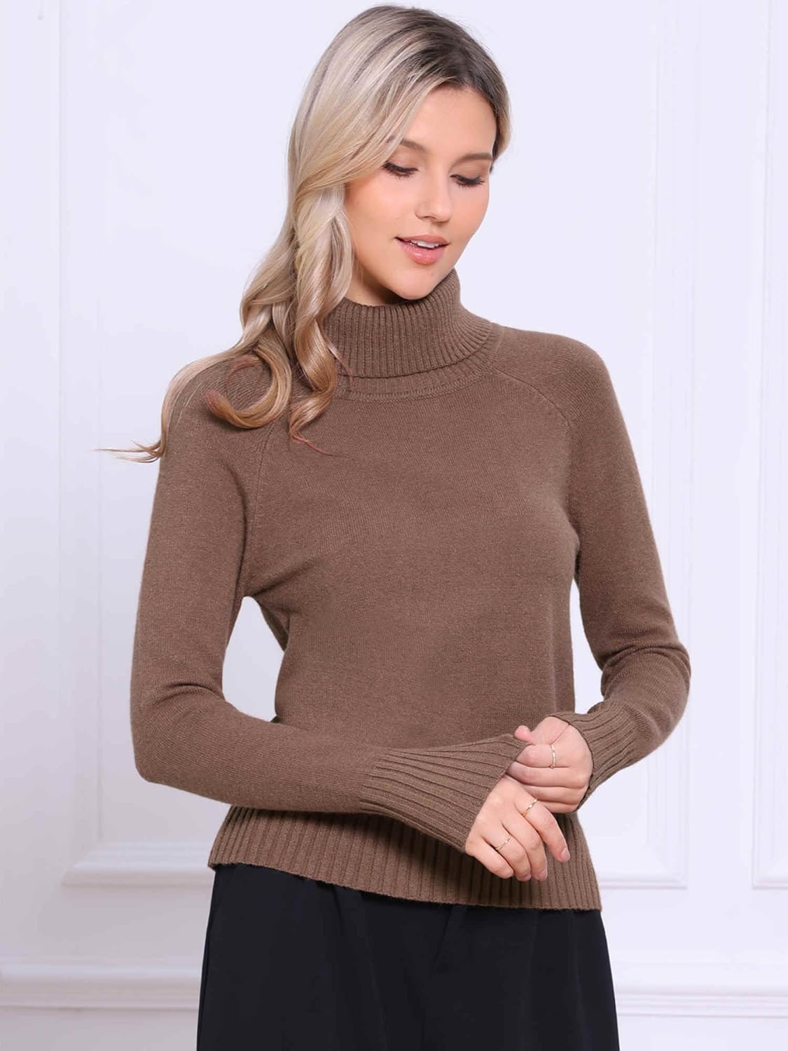 Allegra K Turtleneck Sweater for Women 2025 Fall Winter Long Sleeve Ribbed Knit Pullover Sweaters Top - Image 2