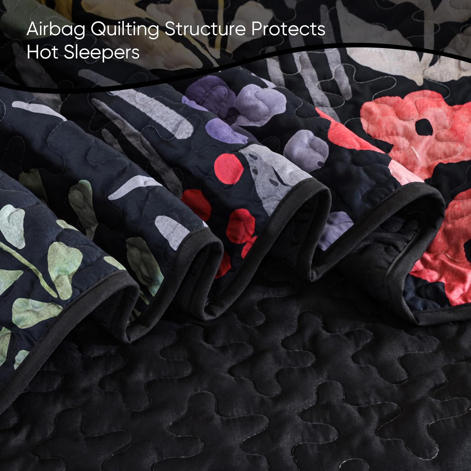 Xruibed Floral Quilt Sets Queen Size Black 3 Pieces Bedspread Bedding Set Soft and Cozy Microfiber Lightweight Quilt Flower Bed Coverlet Sets for All Season(Queen 96"x90") - Image 6