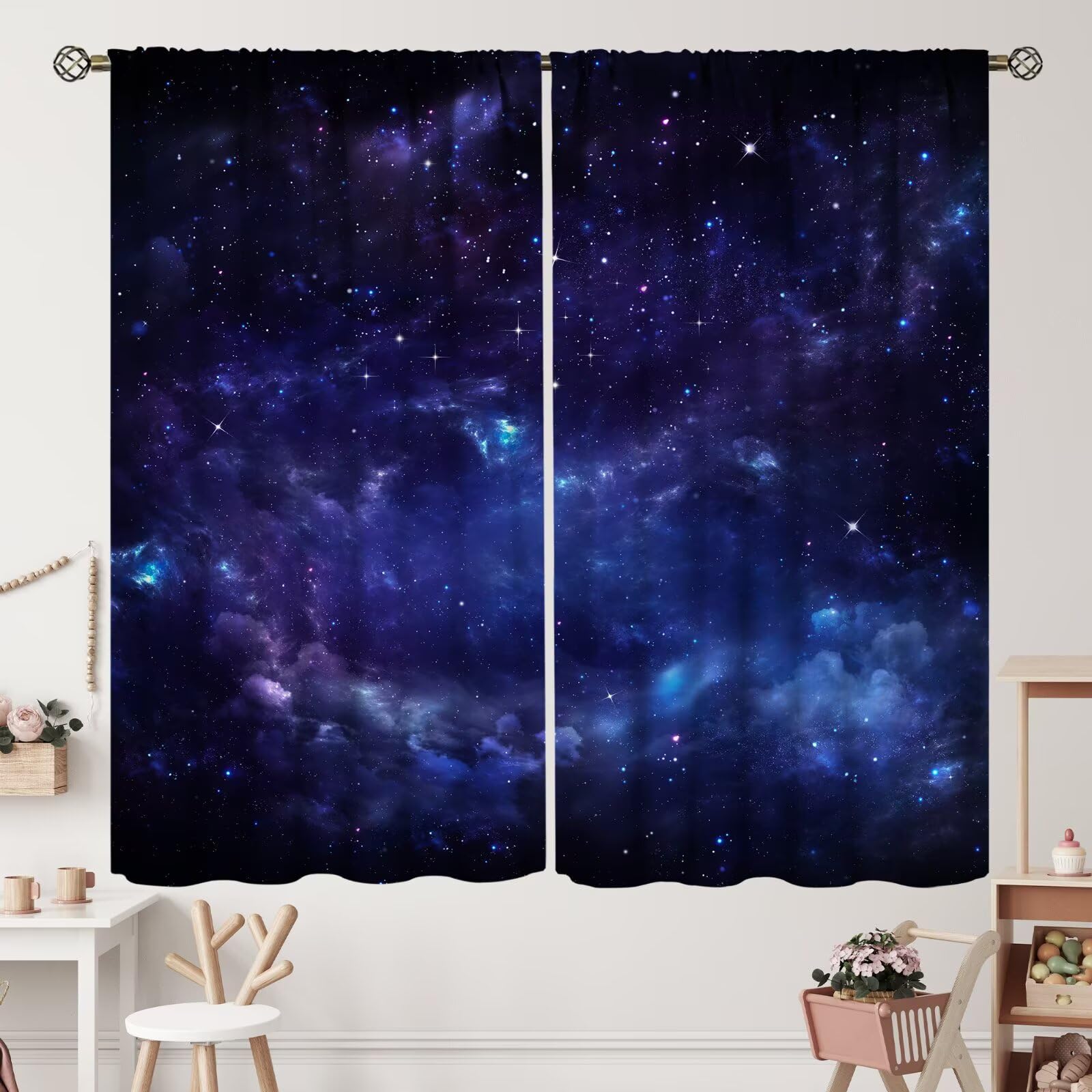 ZhiRain Sky Curtains Space Night Time Universe Stars and Nebulas Galaxy Curtain with Rod Pocket for Living Room Bedroom Dorm Home Decor Drapes Window