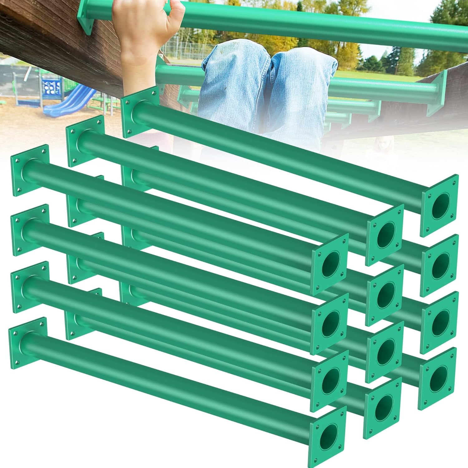 HoldOneLight 12-Piece Monkey Bars and Rungs Set, 16.5 Inch Length 1.25 Inch Diameter Steel Pipes, Railing & Fencing Accessories