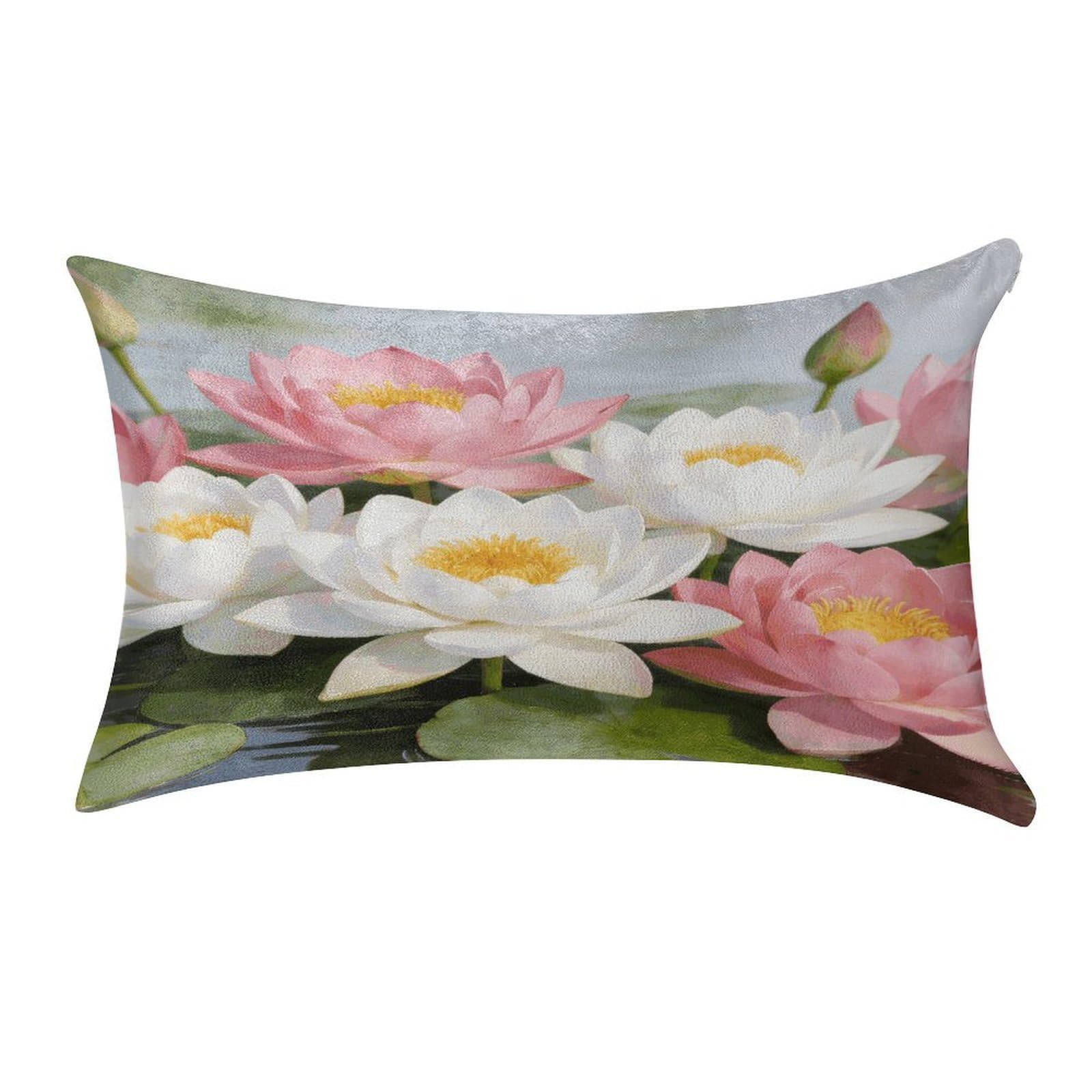 Fodpand Style Clear Pond Lotus Rhythms Pillowcase,Elegant Designed Home Decor,Velvet Pillowcase,Soft And Cozy,Pillow Case Cover With Hidden Zipper For Bedroom, Sofa, Couch