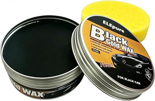 Black Gold Car Wax with Pad Solid Auto Carnauba, Cars Polish Cleaner Waxing for Gloss Shine, Paint Ceramics Coating Repair Scratch & UV Protection for Black Cars 210g with Free Waxing Sponge, 7.41oz