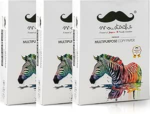 Moustache Premium Multipurpose Printer Paper, 1500 Sheets Copy Copier LaserJet Inkjet Fax Photocopy Paper, 95 Brightness, 21 lb, 8.5 ''x11'' 500 Sheets/Ream, 3 Reams