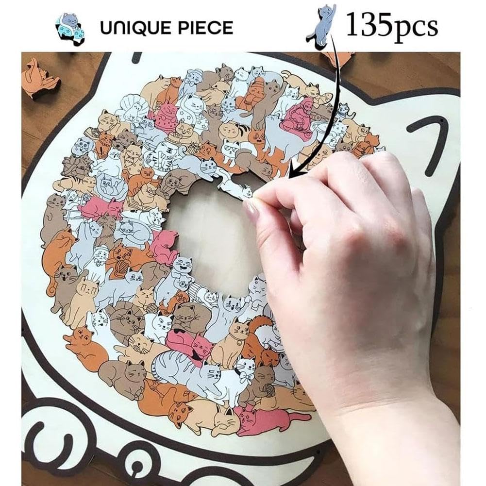 135-teiliges Katzen-Holzpuzzle Im Farbton Maillard – Niedliches Tierpuzzle Für Erwachsene Mit Dekorativem Rahmen