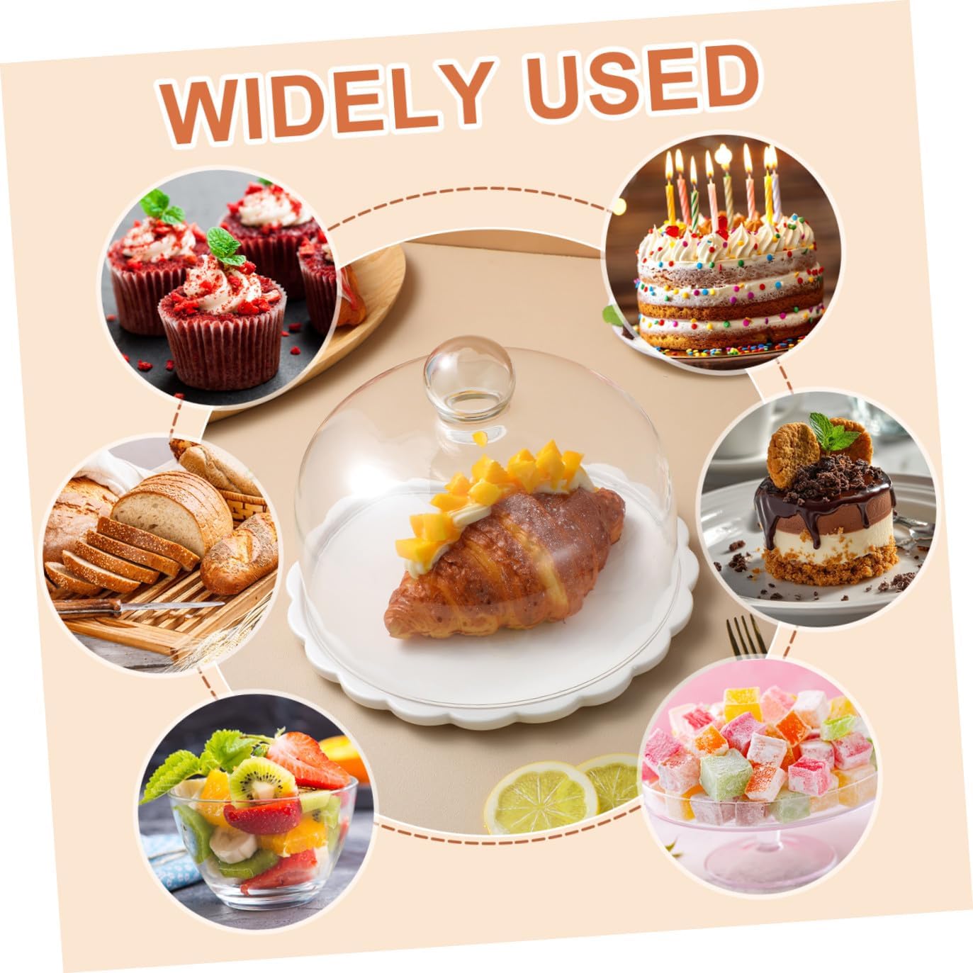 Glass Cake Dome Cover with Serving Platter, Protective Food Hood for Kitchen and Dining, Dustproof Dessert Display Tray for Bakery Pastries and Home Use
