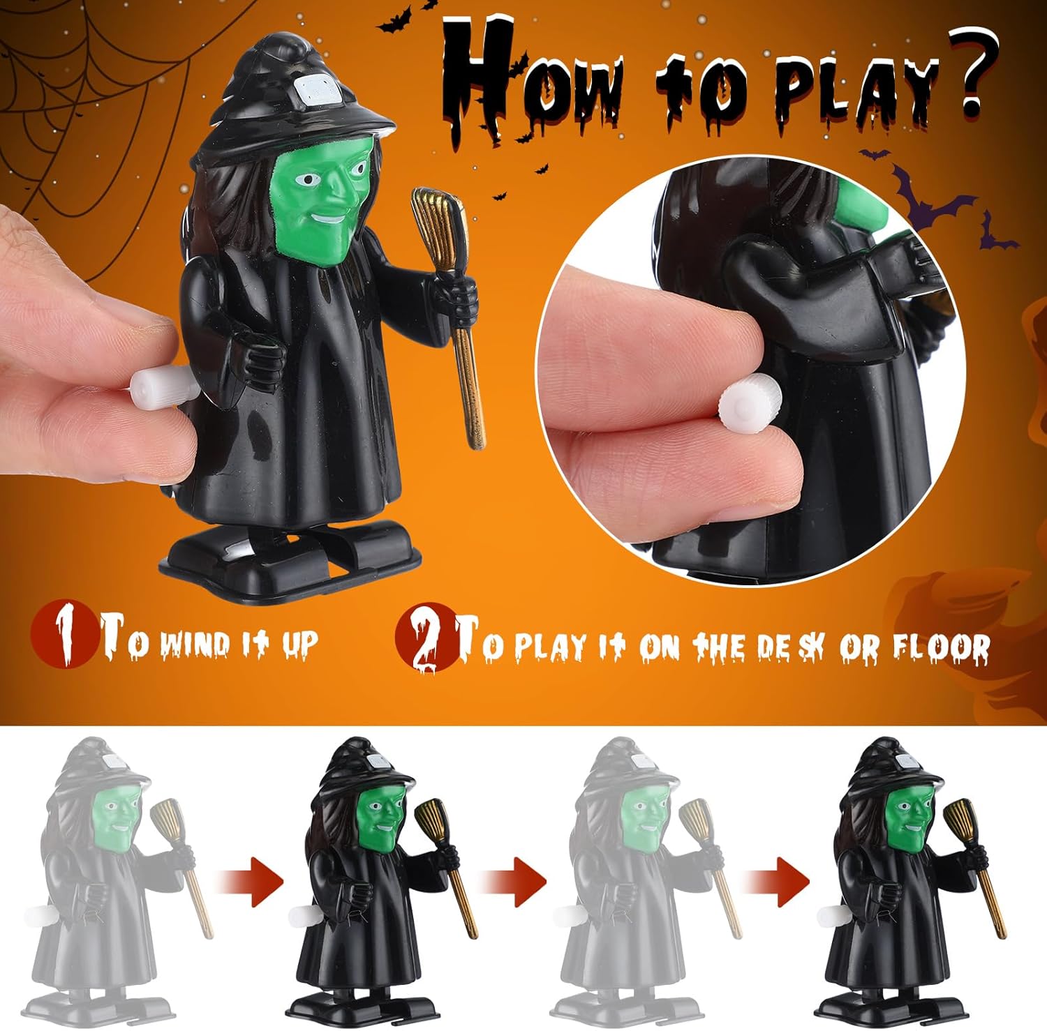 Wettarn 50 Pcs Halloween Wind Up Toys Bulk, Small Mini Wind Up Clockwork Toys for Halloween Party Favors Goody Treat Bag Filler Stuffers