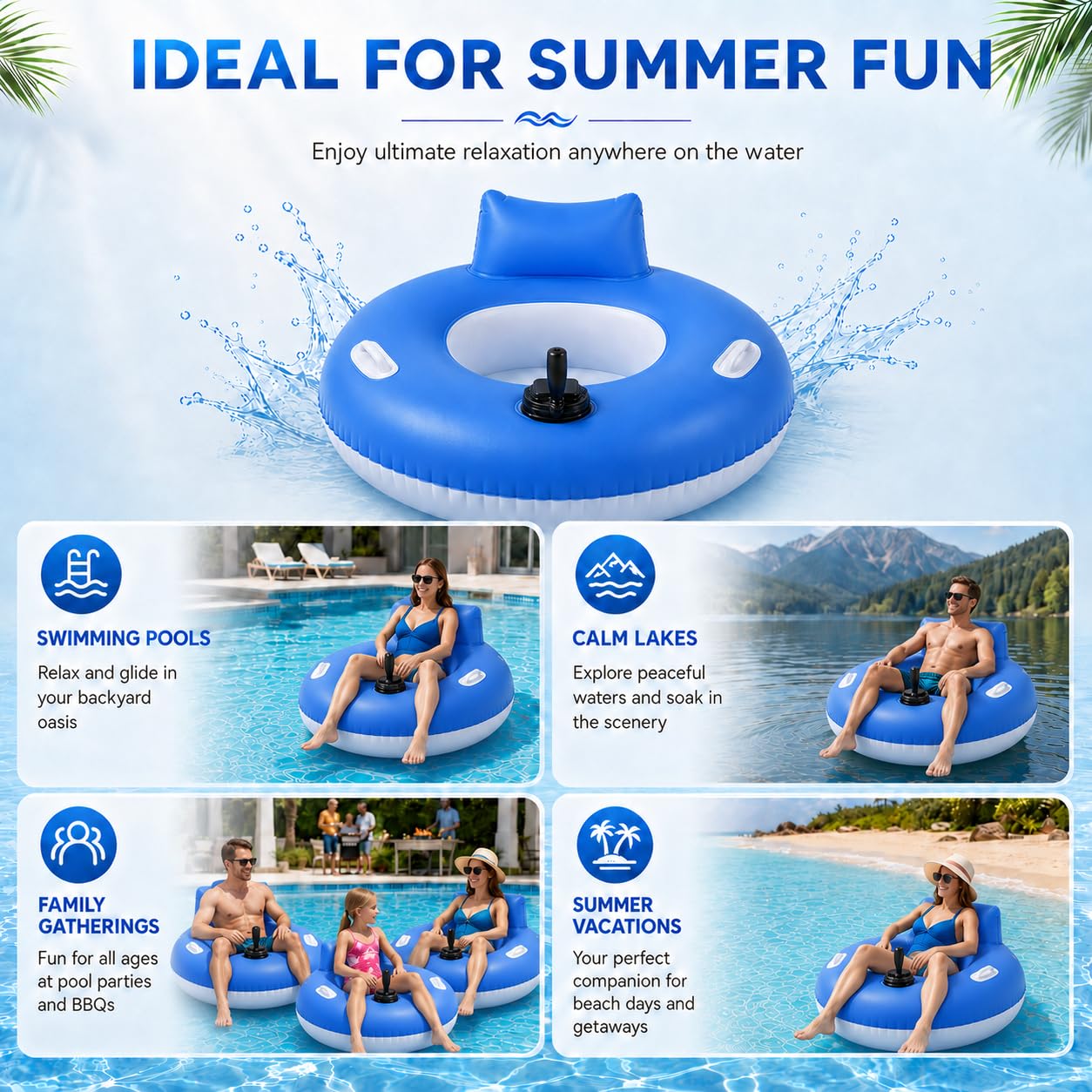Flotteur d'eau Motorisé avec Moteur Puissant, Rechargeable | Chaise Longue Gonflable pour Adultes, avec Hélice Intégrée, avec Commande par Joystick pour Piscines, Fêtes, Lacs