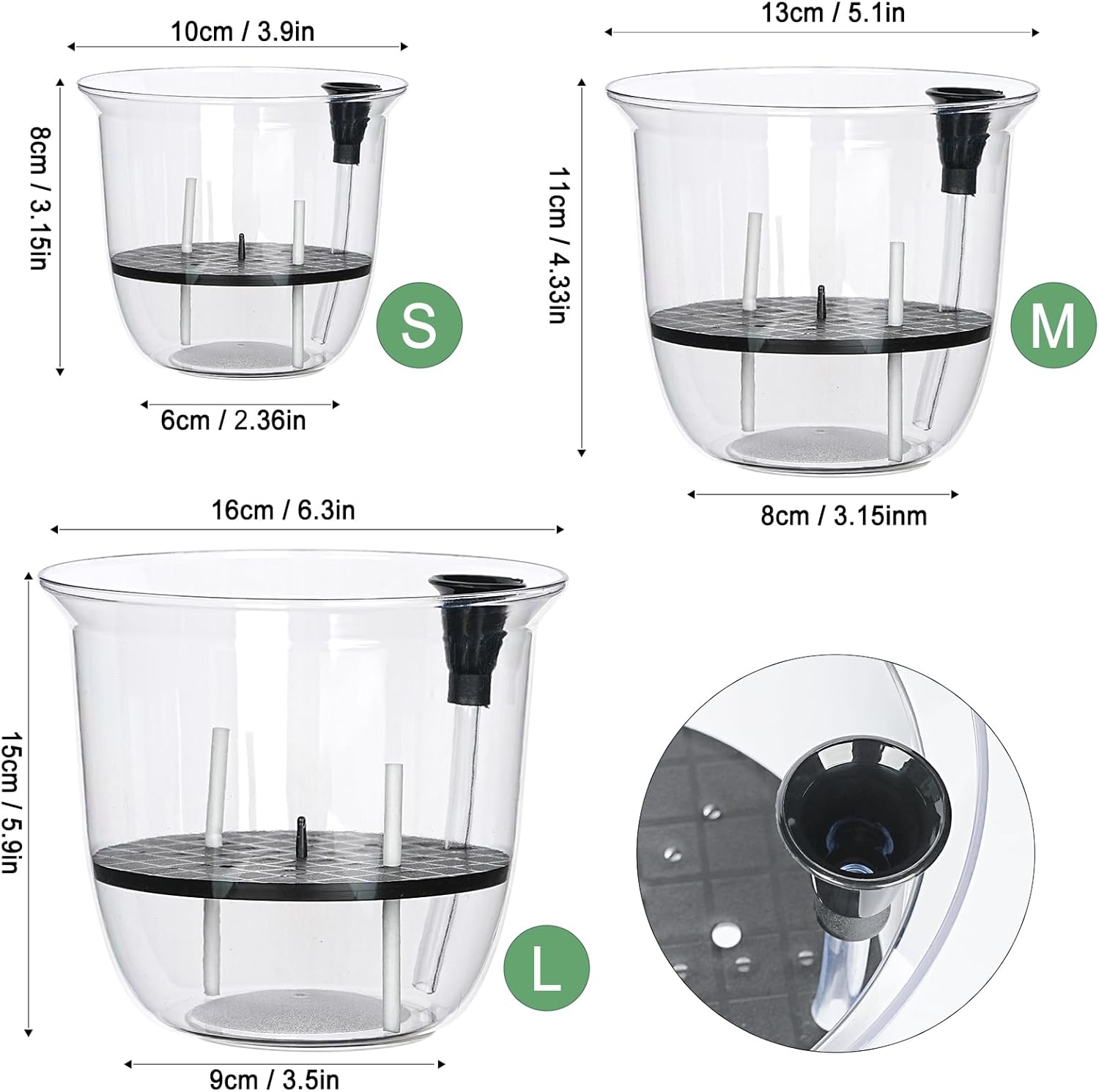 Plant Pots 6/5/4 inch Set of 3, Self Watering Pots for Indoor Outdoor Plants Flowers, Self Watering Planters with Reservoir, Drainage Hole and Absorbent Cotton Rope