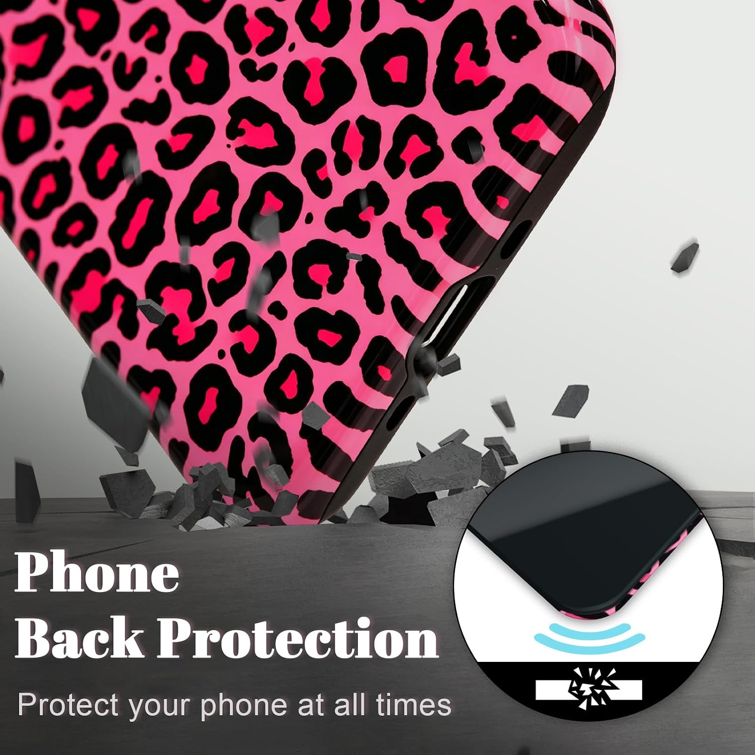 Compatible for iPhone 14 Case Cute Vintage Leopard Print Fashion Aesthetics Design Soft TPU and Silicone Lining Double Shockproof Protective Cover Phone Case for iPhone 14-Pink/Black-3 image 4