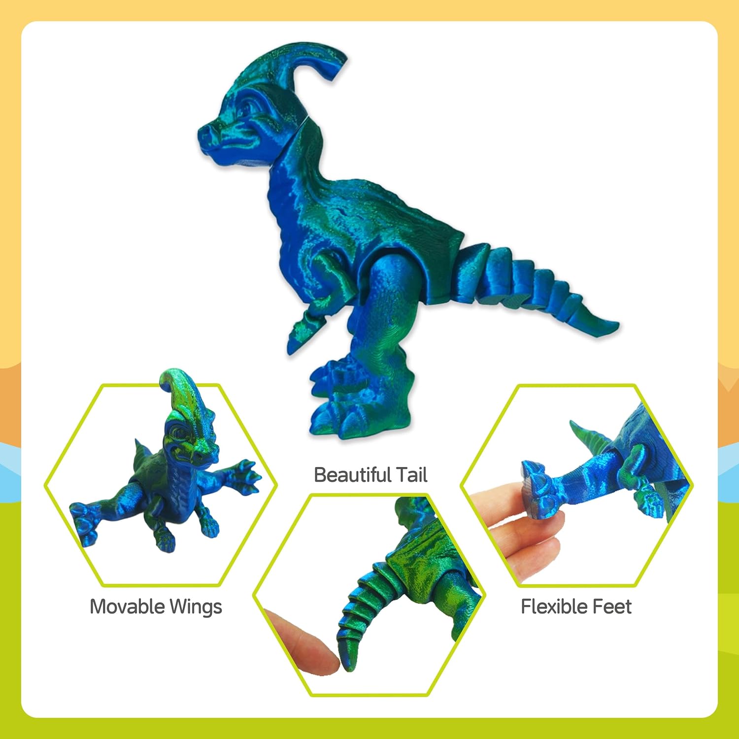 3D Printed Articulated Dinosaur Toys Set, 5PCS Flexi Fidget Dinosaurs with Movable Joints, Stress Relief Sensory Toys for Kids 3+, Birthday Gift for Boys Girls