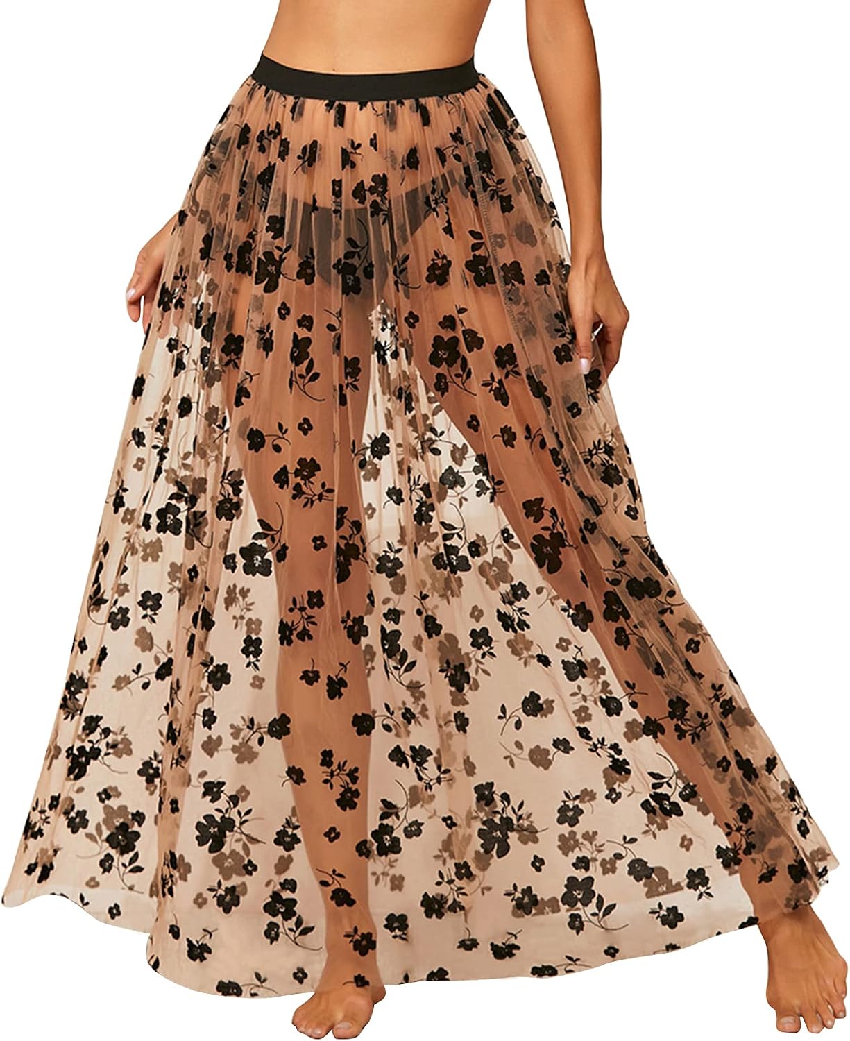 Lu's Chic Women's Mesh Wrap Skirt Maxi Sarong Midi Cover Up Lace Long Swim Coverup Swimsuit