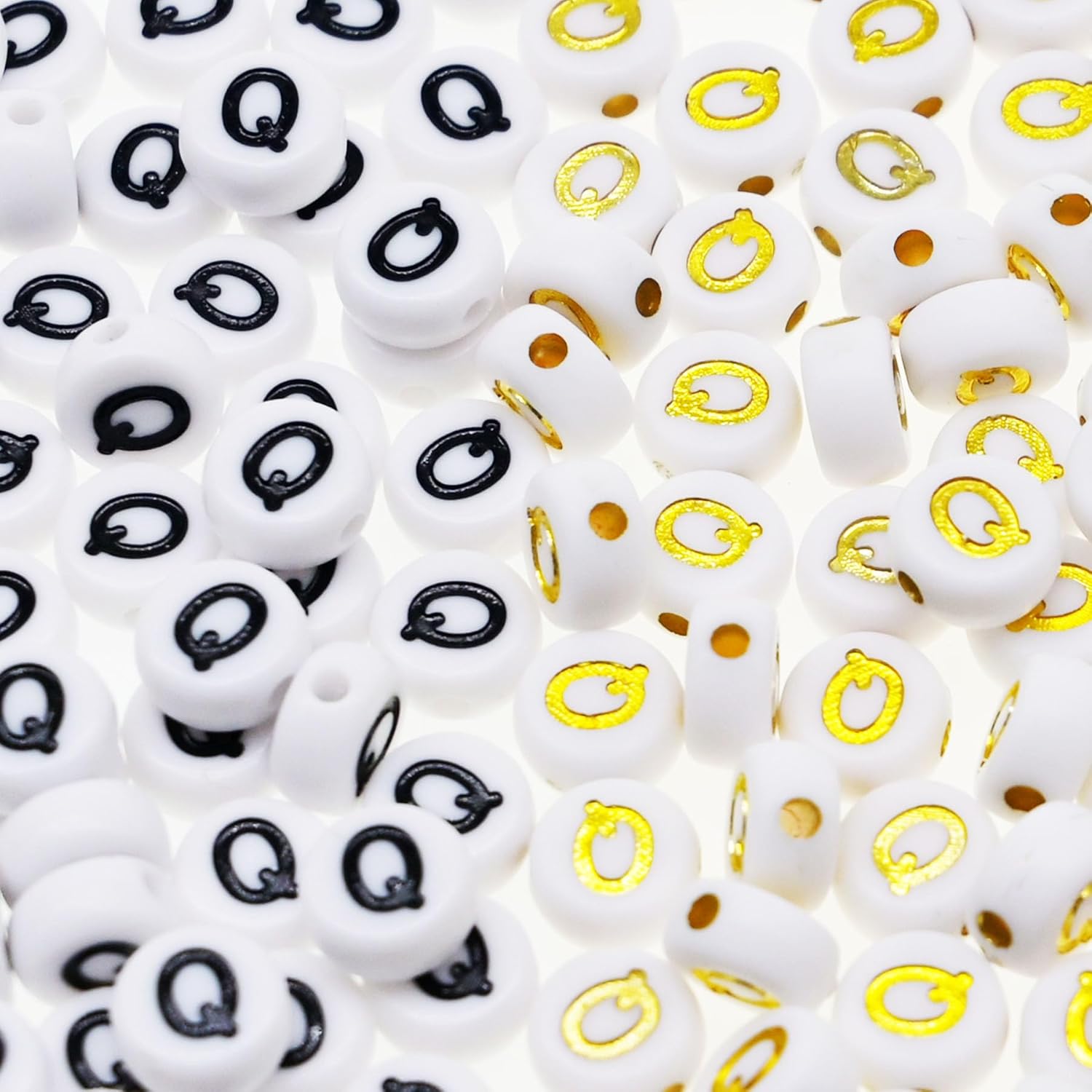 200Pcs Round Acrylic Letter Q Beads for Bracelets,White Black/Gold Single Letter-Q Beads with 100 Beads per Color,4x7mm Flat Alphabet Beads for Jewelry Making DIY Crafts Supply(Letter-Q) Small Pack Q-200pcs