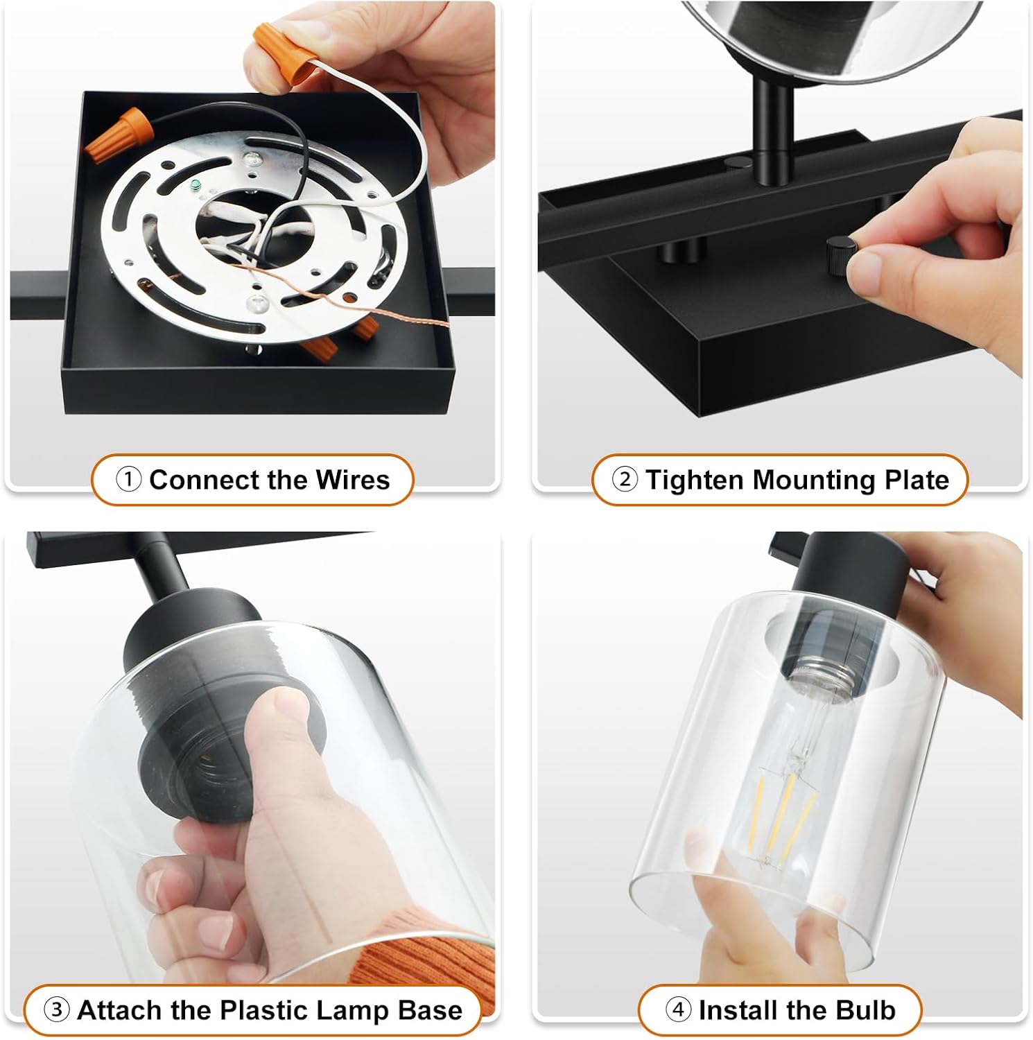 BoostArea 5 Light Track Lighting Kit, 5 Way Ceiling Spot Lighting with Glass Lampshade, Flexibly Rotatable Light Head for Kitchen, Living Room, Bedroom, Bulb Not Included