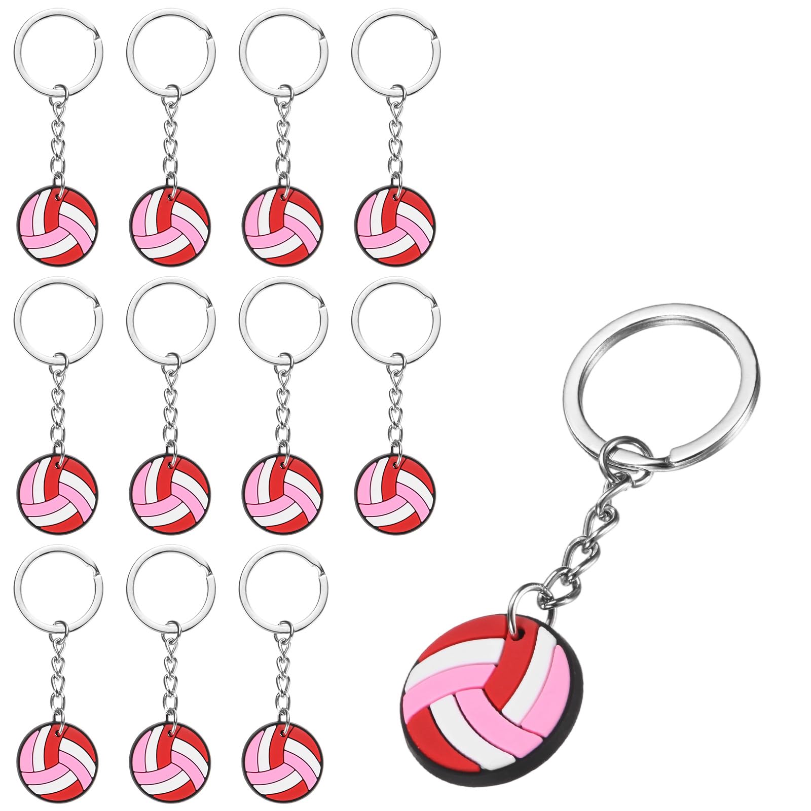 sourcing map 12 Pcs Volleyball Keychain Bulk, Volleyball Keychains with Metal Ring Backpack Charm Team Gifts Sports Party Favors, Red White