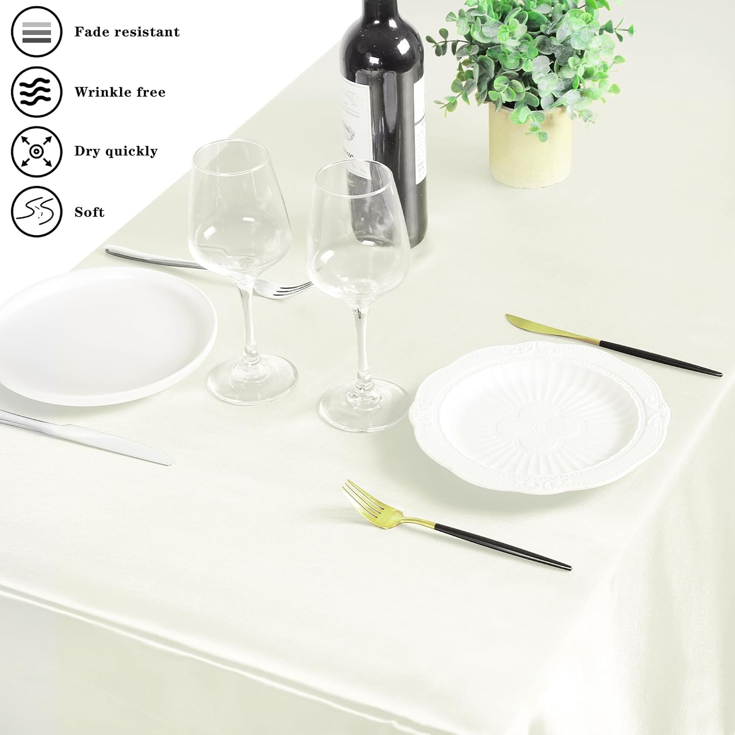 MCEAST 6 Packs Satin Tablecloth 102 x 58 Inches Rectangular Table Overlay Cover Bright Silk Tablecloth Smooth Fabric Table Decor for Wedding Banquet Decoration (Ivory)