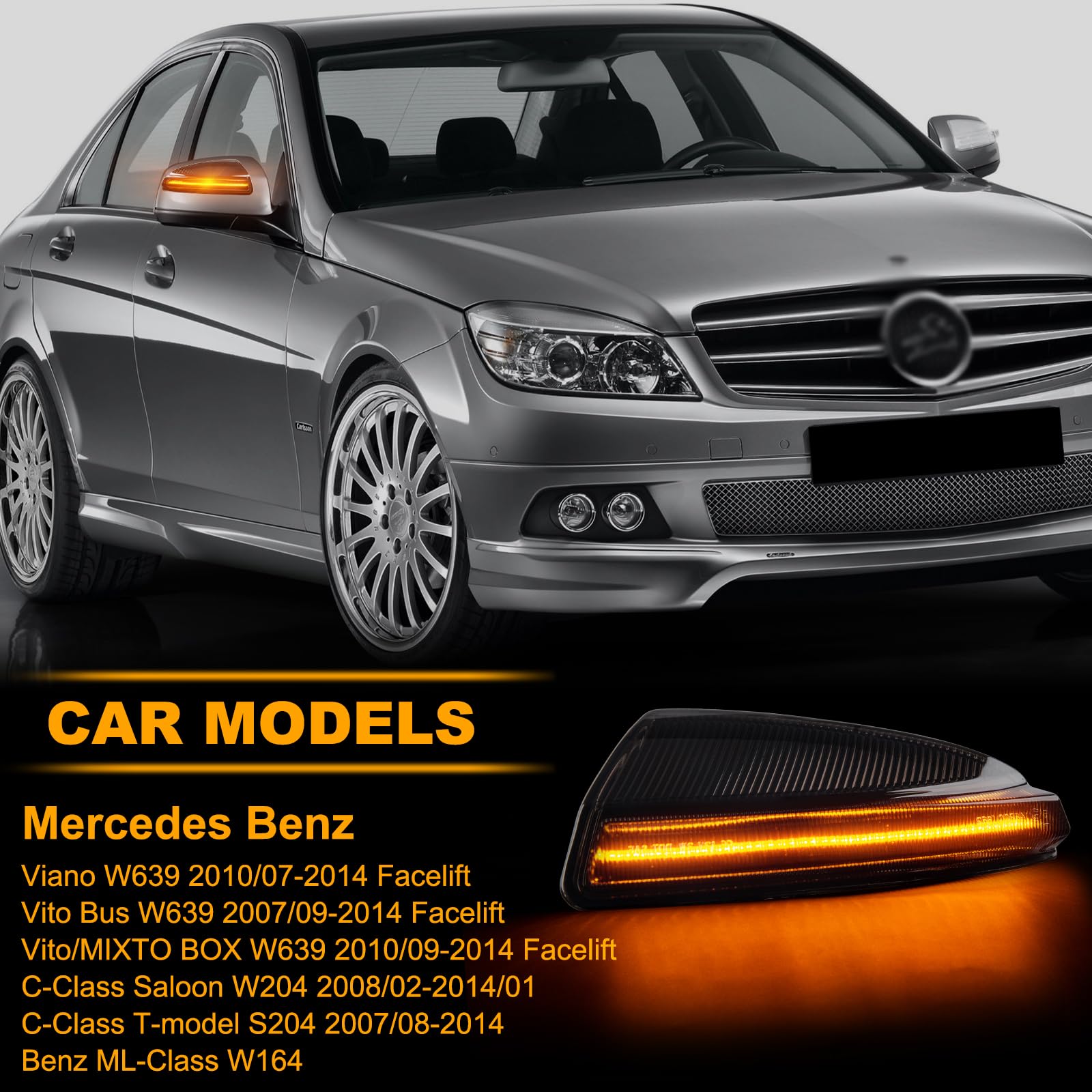 LED Spiegelblinker für Mercedes Benz Viano Bus W639 Vito MIXTO BOX W639 C-Class Saloon W204 C-Class T-model S204 Benz ML-Class, Blinker Seitenblinker mit Canbus Fehlerfrei, Schwarz, 2 Stück