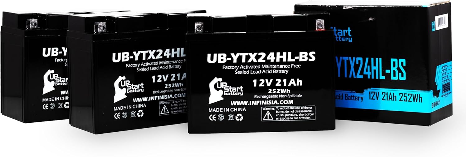 3-Pack UB-YTX24HL-BS Battery Replacement for 1988 Polaris All Electric Start Kits Snowmobile - Factory Activated, Maintenance Free, Motorcycle Battery - 12V, 21AH, UpStart Battery Brand