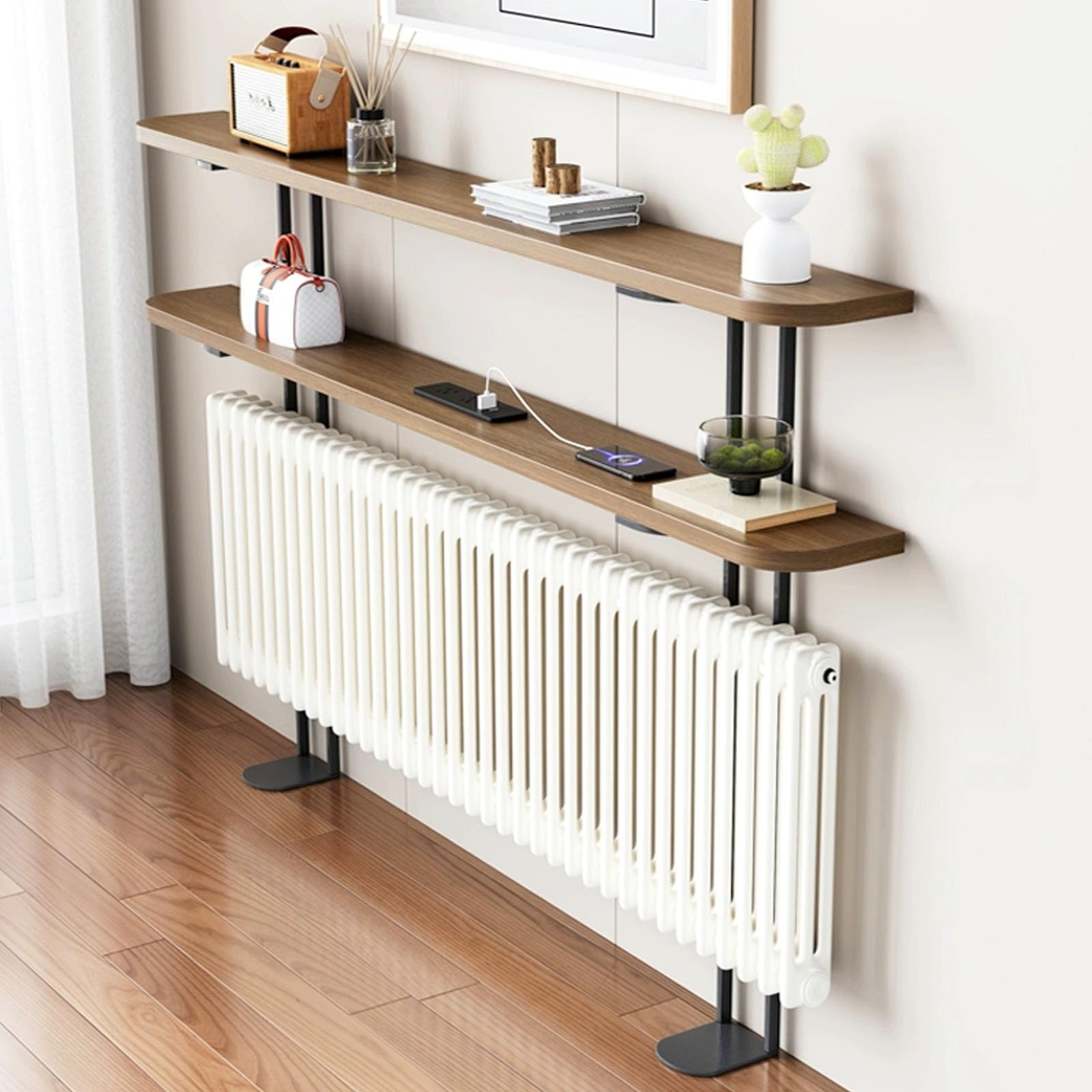 Étagère de radiateur en métal et console de canapé en bois massif
