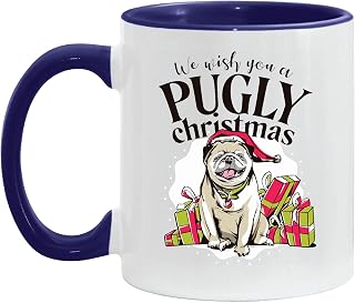 Christmas Gift for Pug Lovers We Wish You a Pugly Christmas 11oz 15oz Inner Color Accent Mug