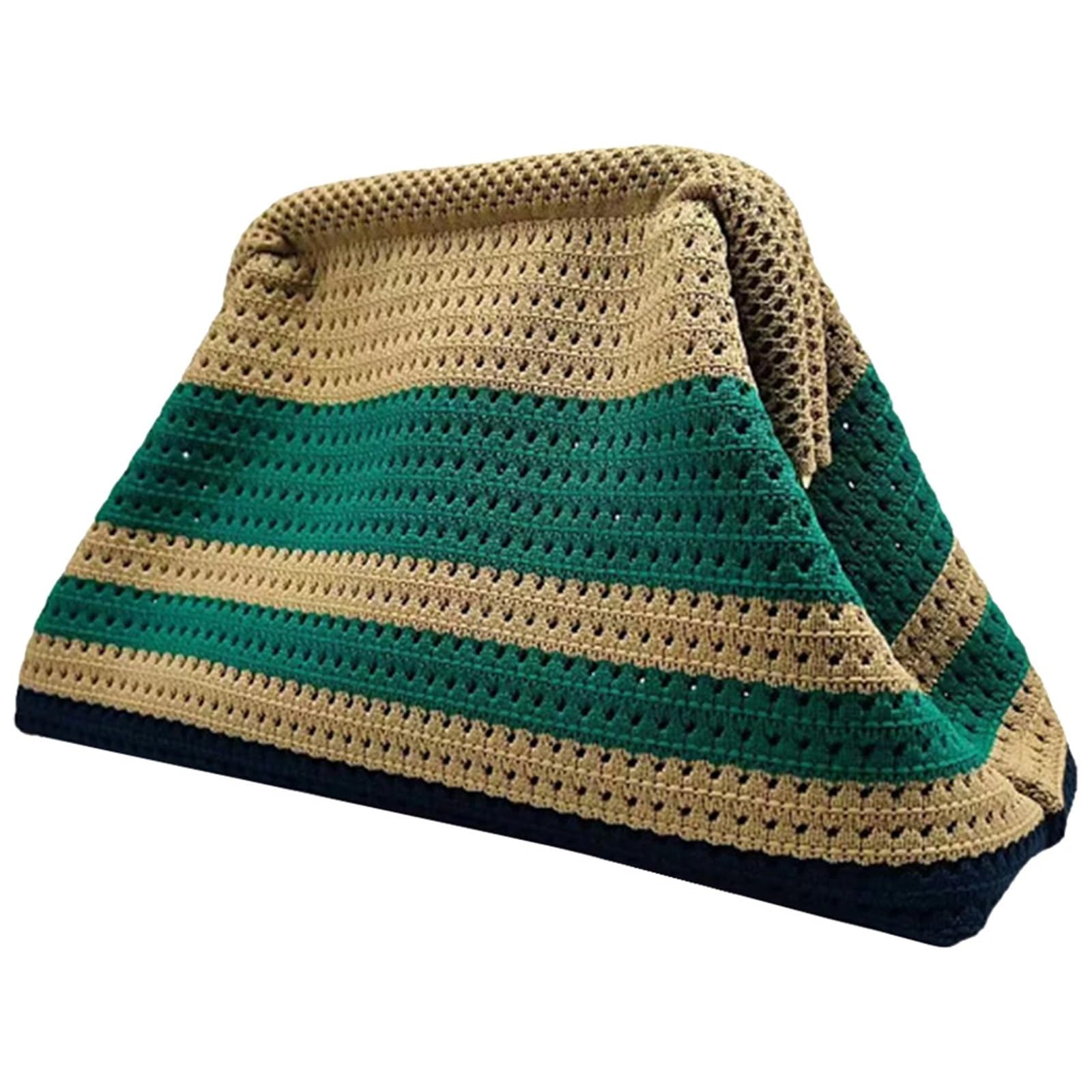 Borsa a tracolla da donna a righe colorate lavorate a maglia sera all'uncinetto cava spiaggia estiva for gnocchi intrecciata a mano Per Donna(Green)