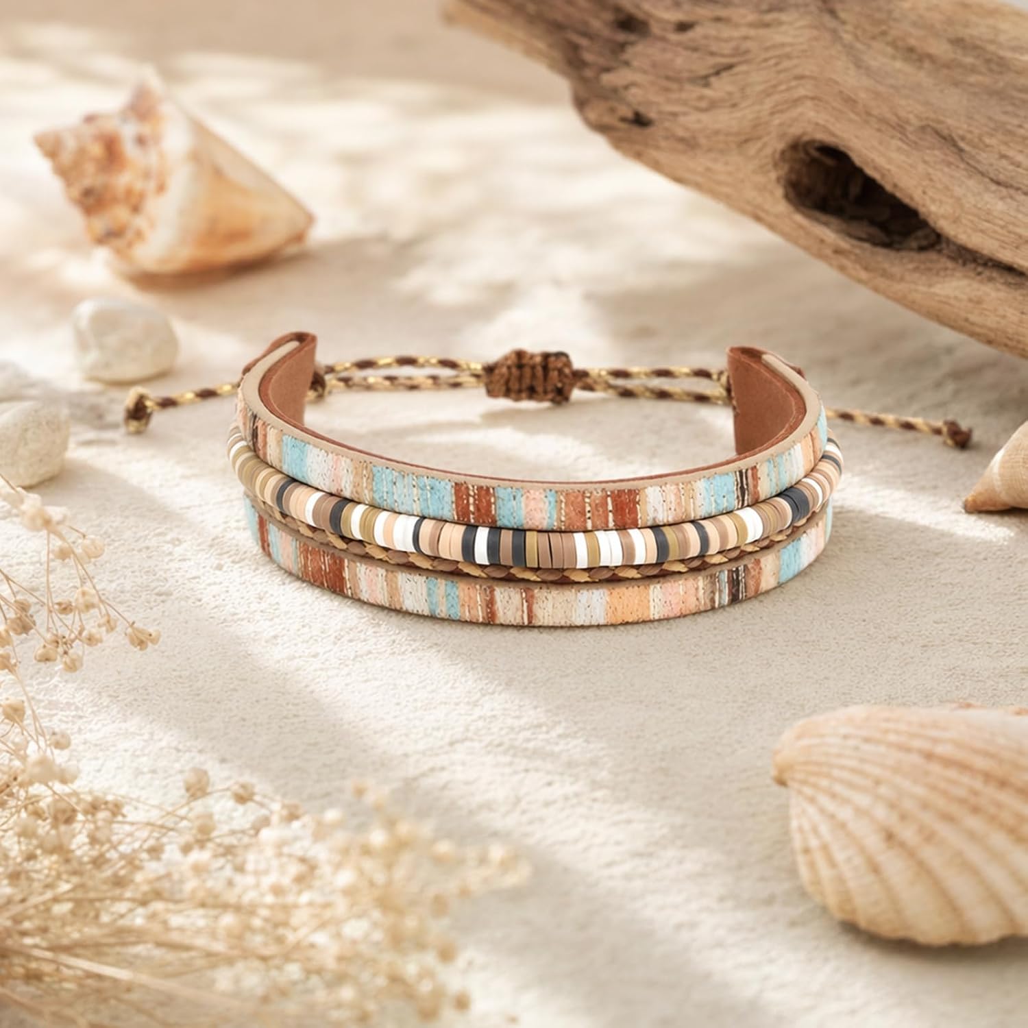 Boho Leather Wrap Bracelets for Women,Stackable Clay Bead Bracelet | Bohemian Leopard Multi-Layer Beads Bracelet,Handmade Bangle Cuff Bracelet Jewelry,Adjustable Western Wrist Fashion Gift